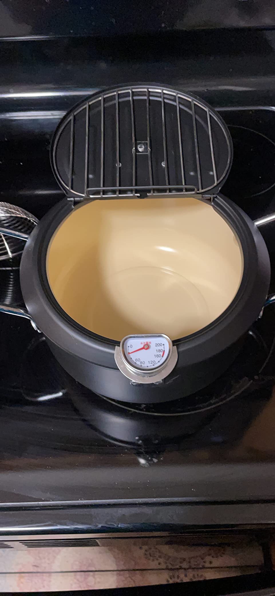 Japanese Tempura Deep Fryer Pot with Fahrenheit Thermometer 3.5L- Nonstick Carbon Steel Oil Fryer, Fried Tempura/Chicken/Fish/Shrimp, Easy Clean, Green Big Tempura Pan, 10.2inch customer photo 2