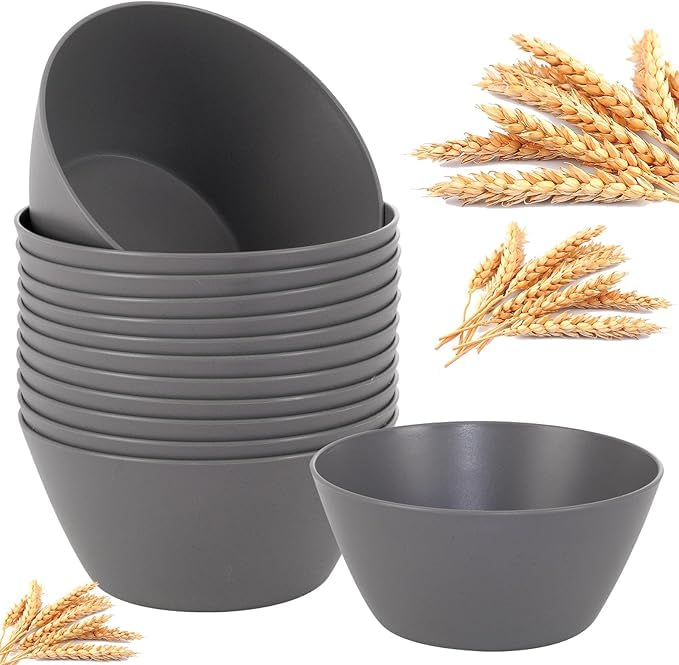 supernal 12PCS Black Wheat Straw Bowls - Unbreakable Reusable Plastic Soup & Cereal Straws Bowls,Fridge and Dishwasher Safe Stackable,Lightweight Black Disposable Bowl for Ramen,Salads and Catering customer photo 1