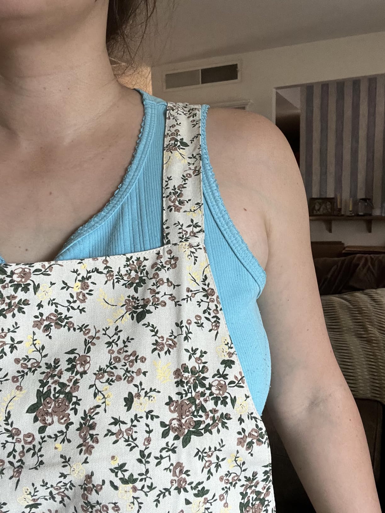Japanese Cotton Linen Cross Back Apron with Pockets, Fashion Pinafore Dress for Gardening Painting Cleaning Cooking customer photo 2