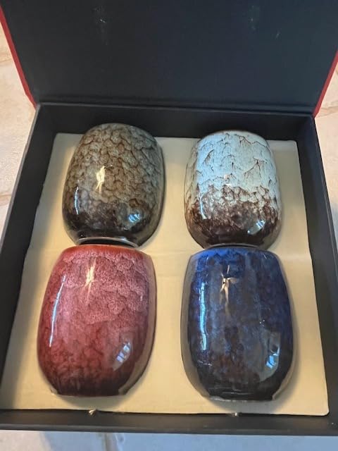 (Set of 4) Four Seasons Kiln Glazed Pottery Teacup Set Ochoko Sake Cup Japanese Chinese Asian Ceramic Porcelain in a Gift Package customer photo 2