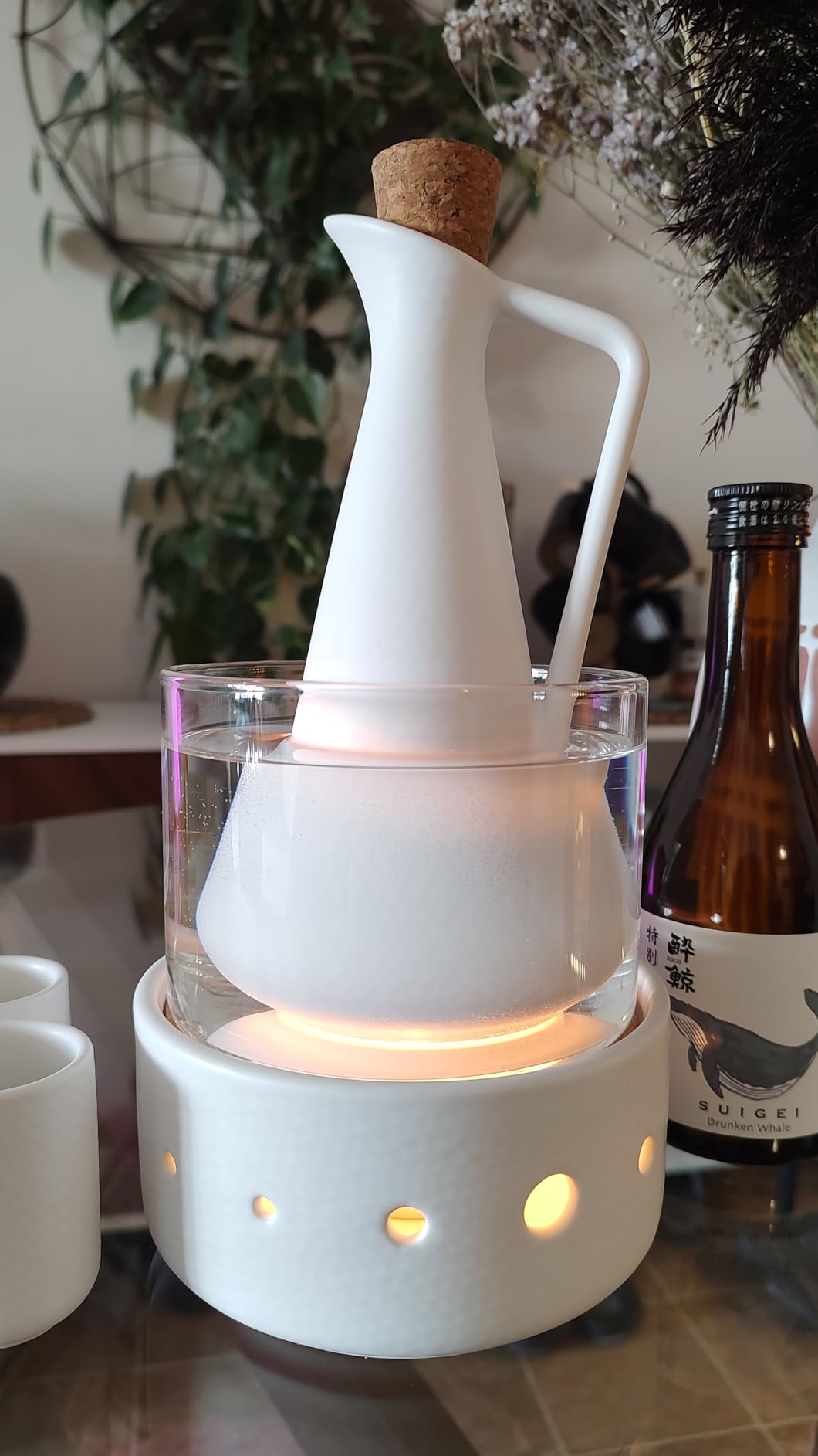 ZENS Sake Set with Warmer, 12 Ounce Embossed Ceramic Sake Bottle 6 Sake Cups and Glass Pot for Hot or Cold Japanese Sake, Sake Carafe Gift Sets with Cotton Towel customer photo 1