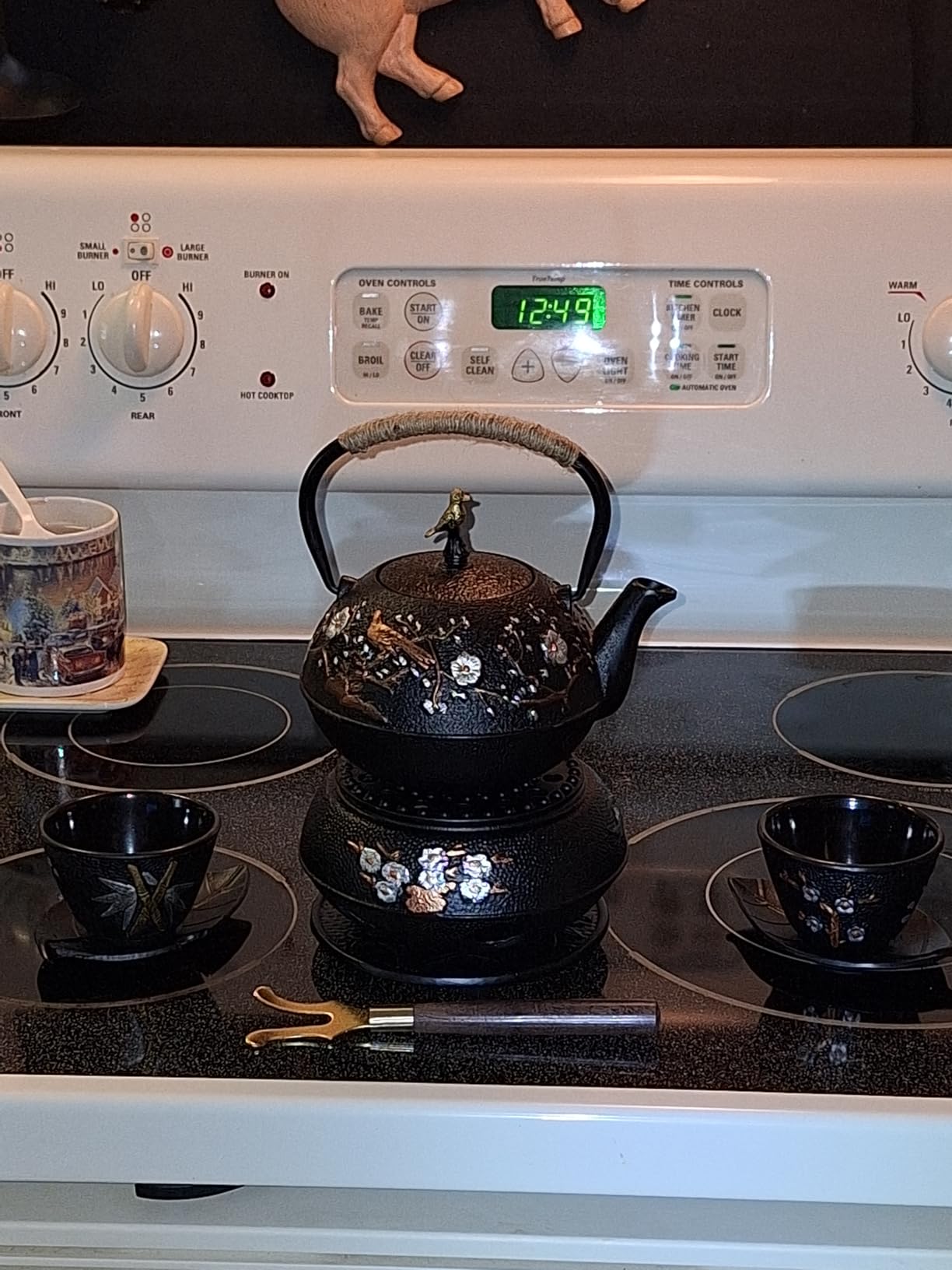 Dyna-Living Cast Iron Teapot with Warmer Japanese Tea Kettle 720ml/24.5oz Japanese Cast Iron Teapot Set with 2 Tea Cups Tea Pot with Infuser Tea Kettle for Wood Stove or Stovetop customer photo 1