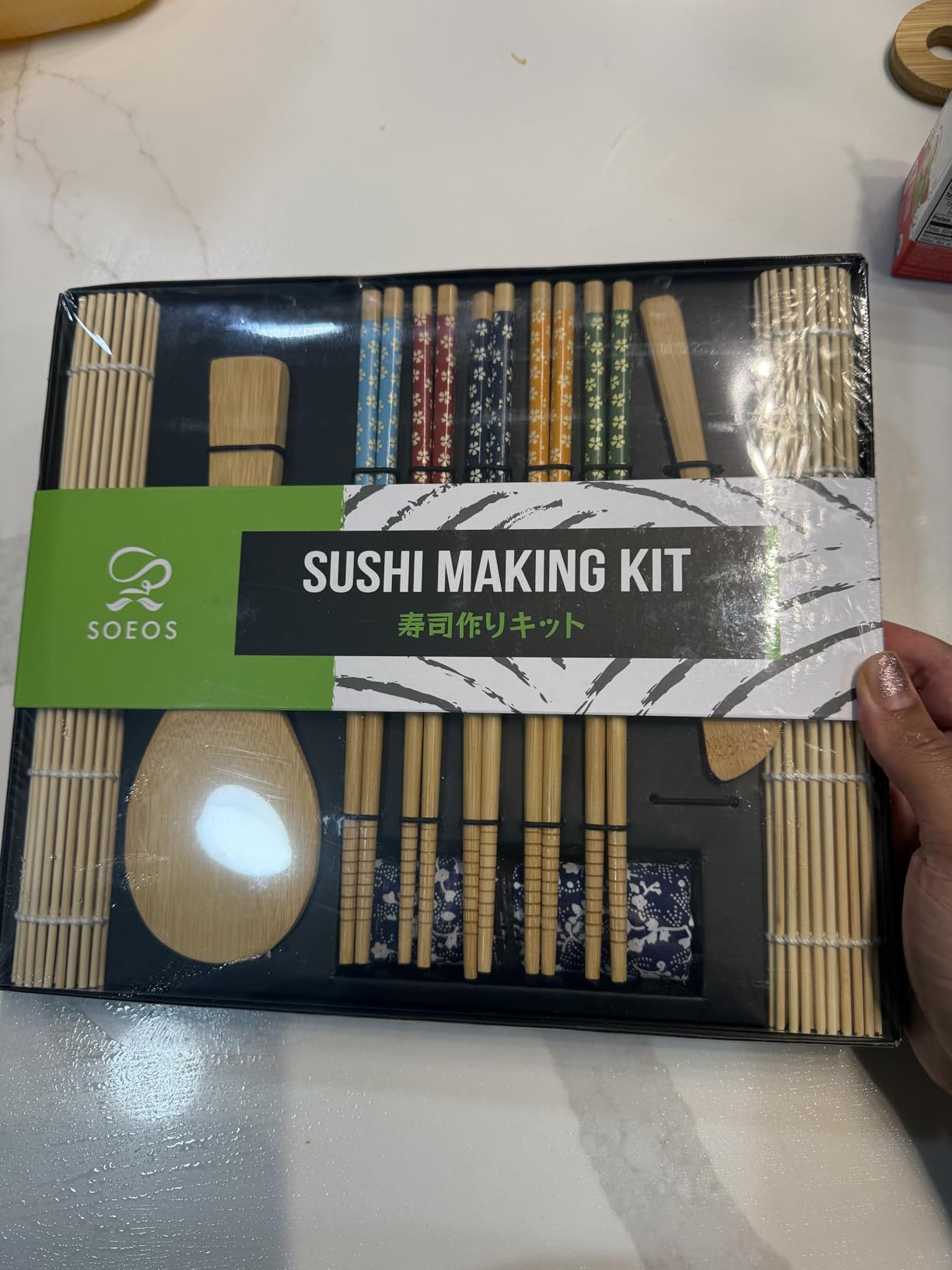 Soeos Sushi Making Kit, Sushi Making Kit for Beginners with 2 Sushi Rolling Mats, 5 Pairs Chopsticks, 1 Paddle, 1 Spreader, 1 Cotton Bag, All Natural Bamboo Sushi Maker Gift Set for Party & Family customer photo 2