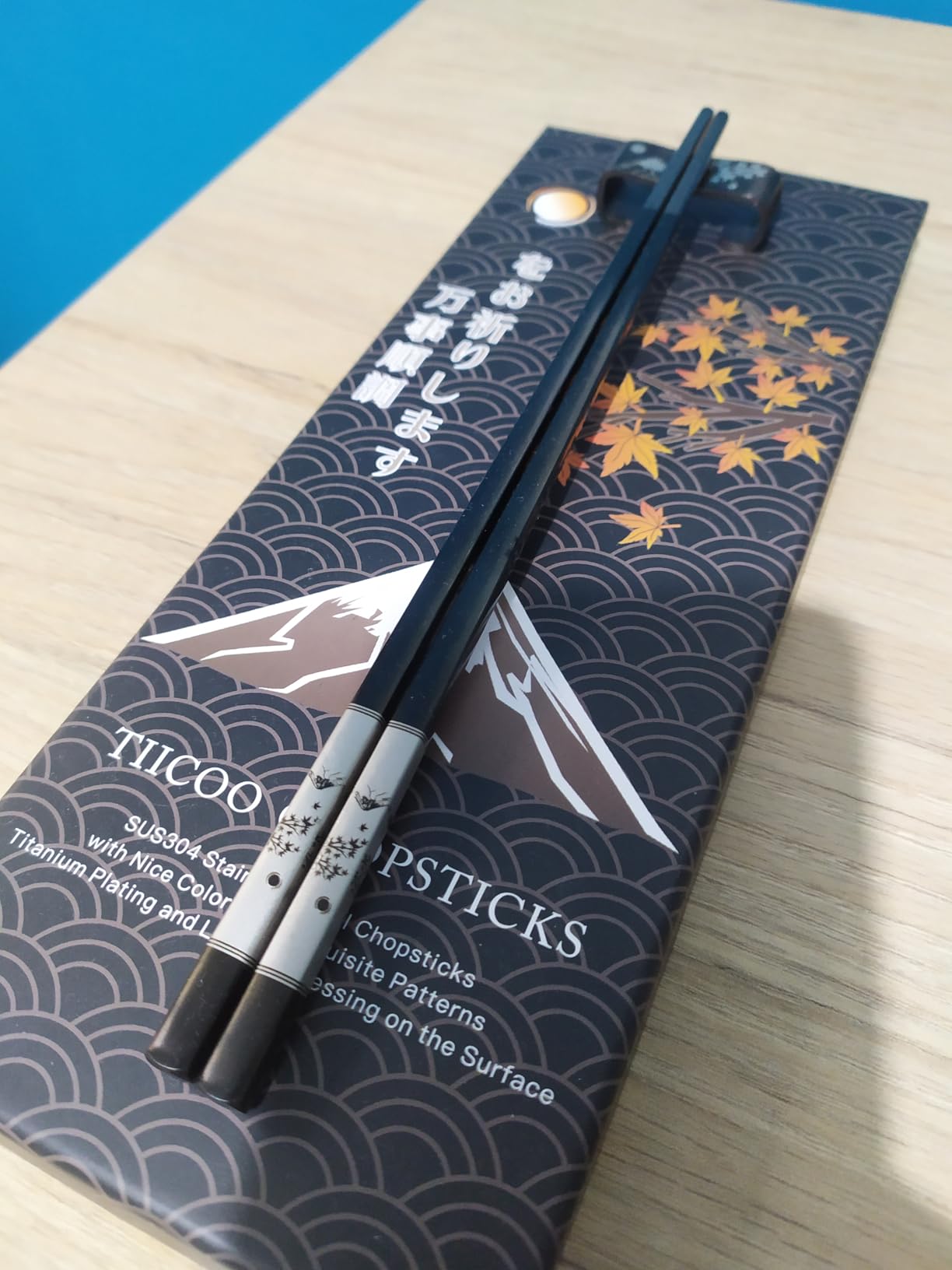 Premium 304 Stainless Steel Chopsticks Set - 2 Pairs Titanium Plated Japanese Style with Laser Engraved Design, Dishwasher Safe, Non-Slip Grip, Elegant Gift Box (Black) customer photo 1