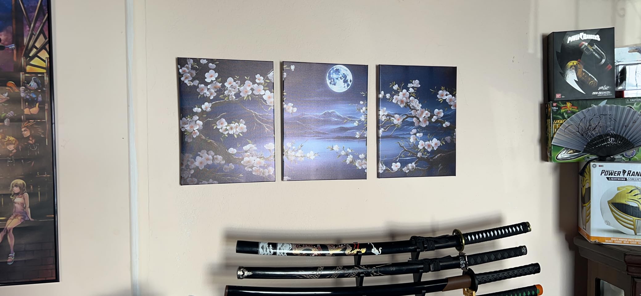 YokiMino Cherry Blossom Moon Lake Landscape Framed Canvas Wall Art Set of 3 - Japanese Aesthetics Floral Art Print for Living Room, Bedroom, Kitchen and Office Decor customer photo 1