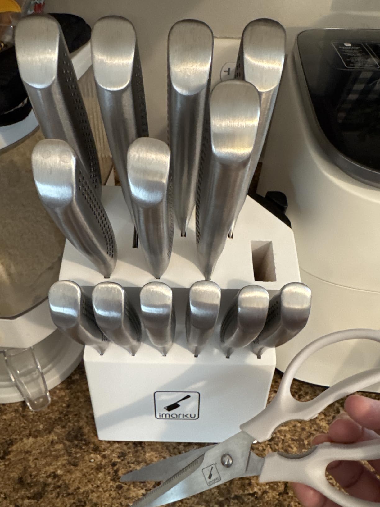 Knife Sets for Kitchen with Block imarku G14 Japanese Knife Set Stainless Steel Kitchen 14pcs, Built-in Sharpener, Sharp Knives with Non-slip Ergonomic Handle - Dishwasher Safe, Home Essential Gifts customer photo 1