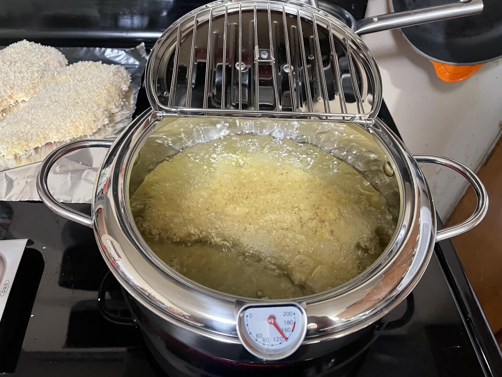 Deep Fryer Pot - Japanese Tempura Small Deep Fryer Stainless Steel Frying Pot With Thermometer,Lid And Oil Drip Drainer Rack for French Fries Shrimp Chicken Wings and Shrimp (28cm/11inch) customer photo 2