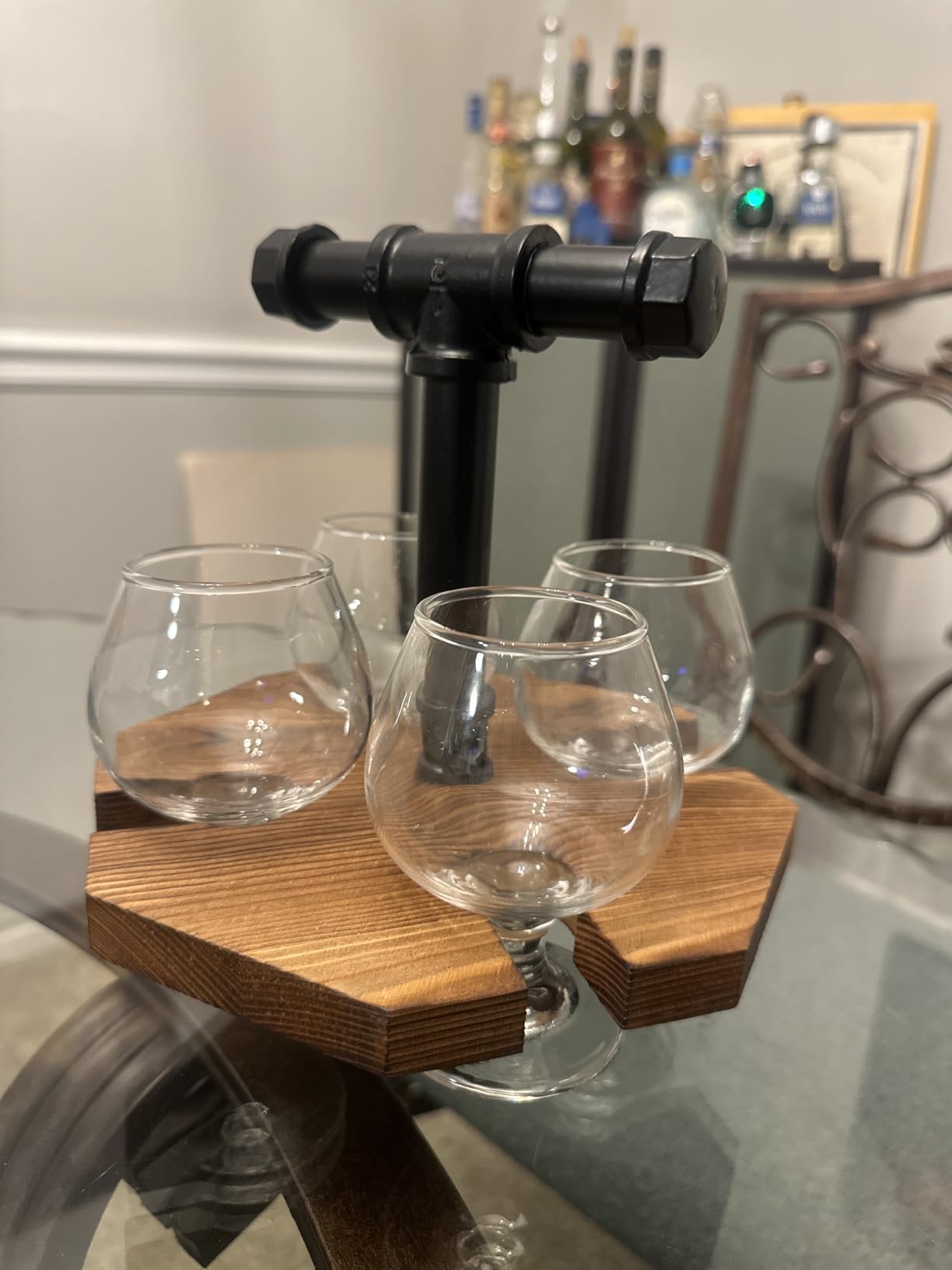 MyGift Beer Flight Set with Handle Set of 2, Whiskey Flight Board with 4 Snifter Glasses, Solid Burnt Wood and Industrial Pipe Tasting Tray for Home Bar customer photo 2