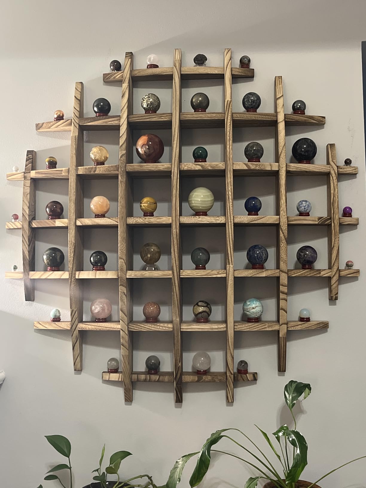 Solid Wood Chinese Tea Cup Holder, Wall Mounted Teapot Display Stand, Wall Decoration Teaware Shelf Storage Rack for Living Room Kitchen Office Commercial (Carbonization Color, 39x39'') customer photo 1