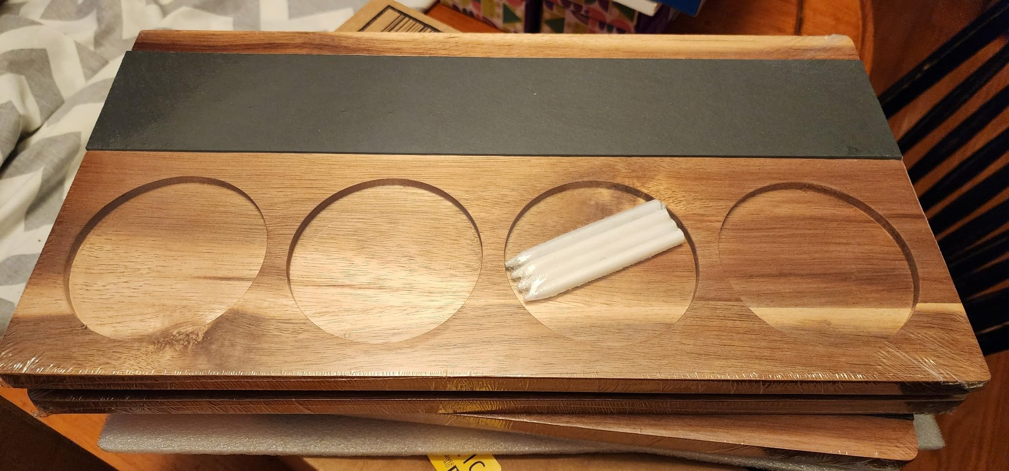 Wooden Flight Board Set - Wine, Beer, Whiskey, Mimosa, and Cocktail Tasting Tray - Acacia Wood Serving Board with Slate Chalkboard - Home Bar & Entertaining Gift (Set of 4, 16x8 inches) customer photo 1