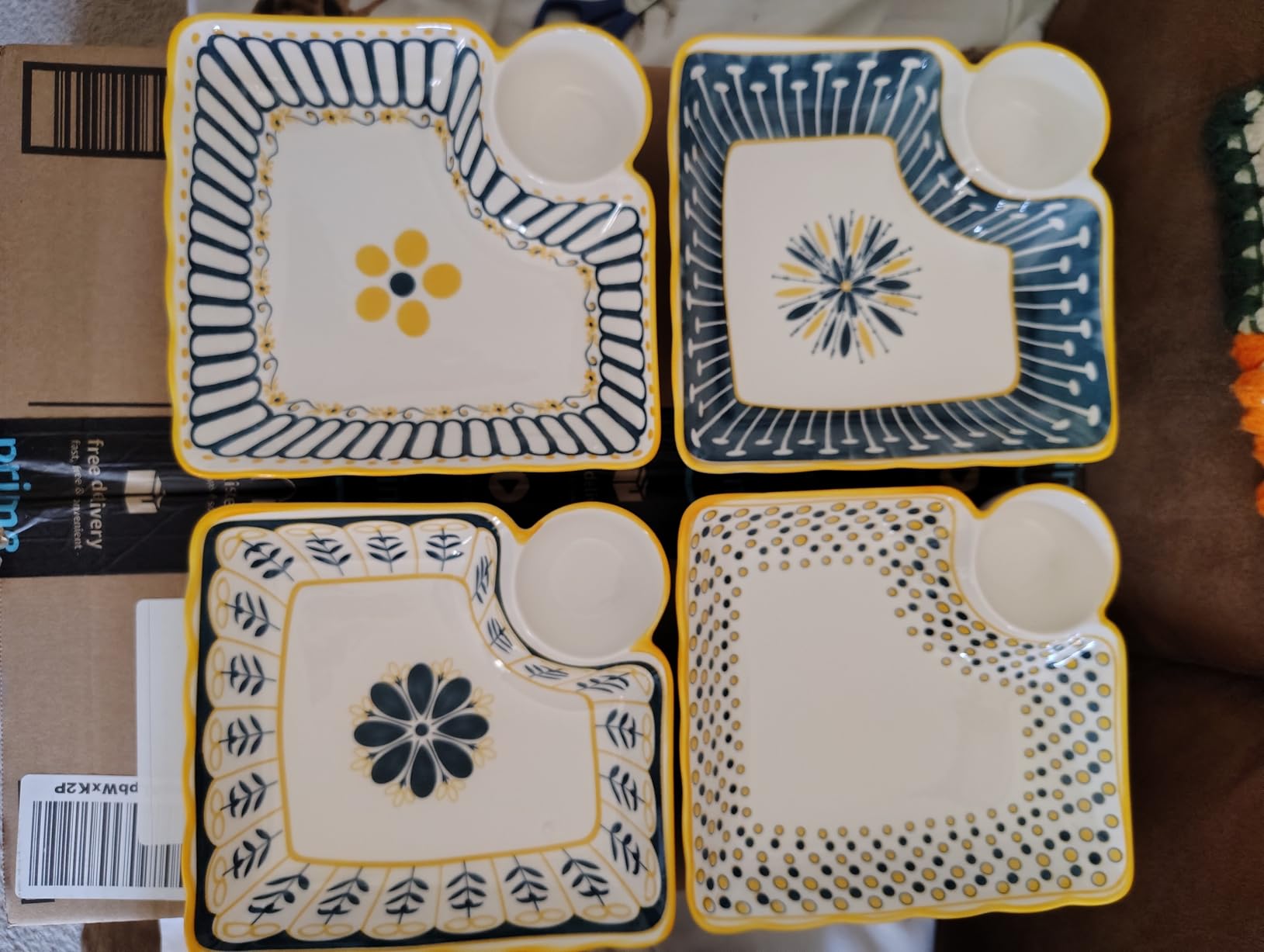 Noamus 4 Pack Dumpling Plate with Dipping Saucer, 7.5