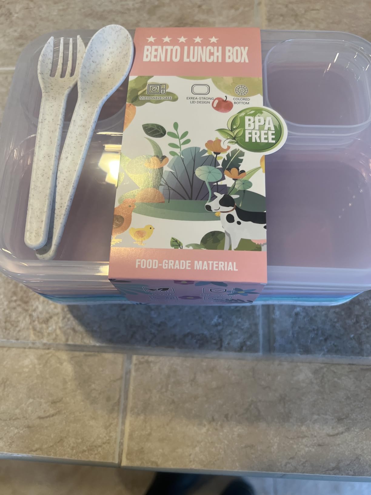 Bento Box Adult Lunch Box - 4 Pack, 5-Compartment Meal Prep Container for Kids, Reusable Food Storage Snack Containers - Stackable for School, Work, and Travel (Wheat(Green/Blue/Pink/Beige)) customer photo 2