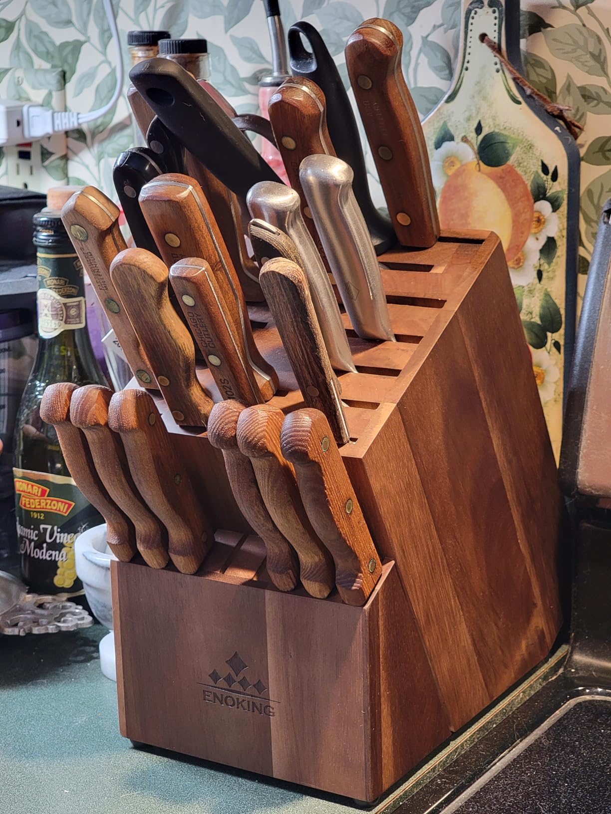 ENOKING Knife Block without Knives, Large Knife Holder- 25 Slots Acacia Wood Universal Knife Block, Butcher Block Countertop for Knife Storage Organizer customer photo 1