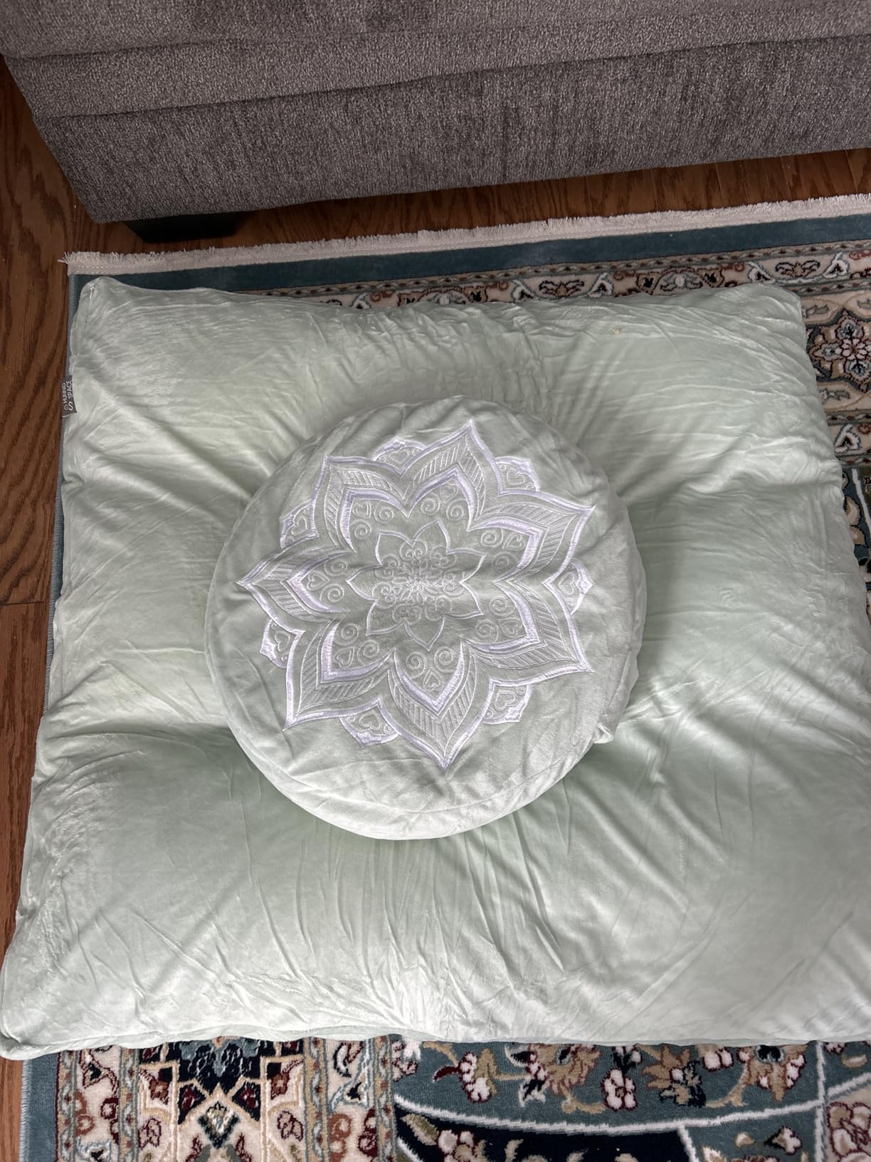 Meditation Cushion Set Zafu & Zabuton - Buckwheat Hull & Memory Foam, Adjustable Floor Pillow for Yoga, Meditation & Sitting, Removable Velvet Cover (Navy Blue) customer photo 1