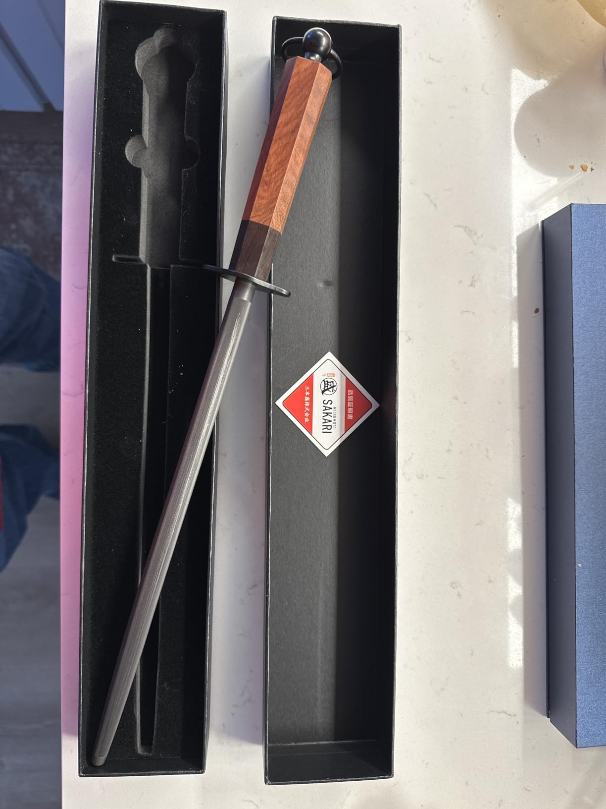 MITSUMOTO SAKARI 12 inch Honing Steel Rod - Round Knife Sharpening Rod, Diamond-Coated High Carbon Steel with Rosewood Handle for Kitchen & Chef Knives customer photo 2