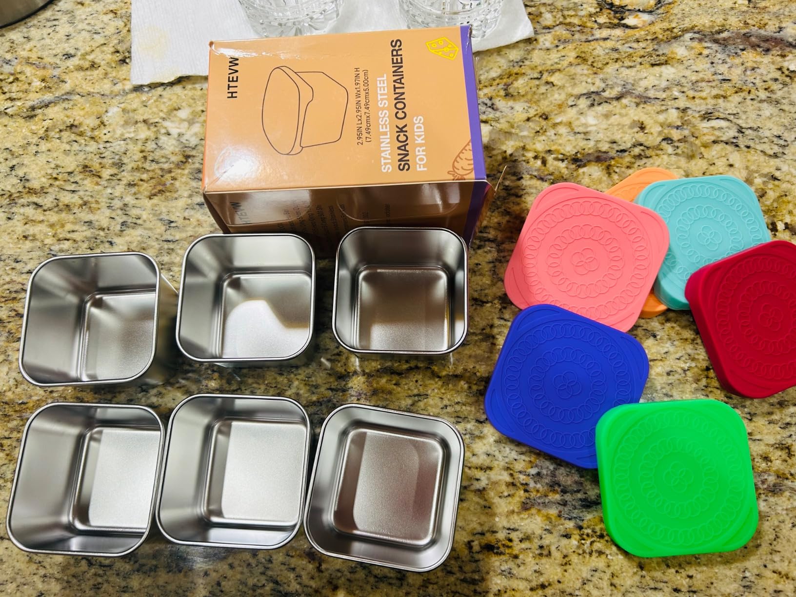 HTEVW 6Pack 6oz Stainless Steel Snack Containers for Kids, Easy Open Leak Proof Metal Toddler Snack Containers with Silicone Lids, Stackable Metal Toddler Lunch Box for Daycare, School and Travel customer photo 2