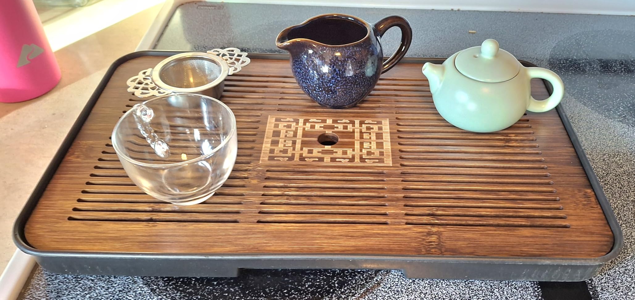 Jotsport 17 Inch Bamboo Chinese Gongfu Tea Tray with Water Storage Drainage for Kung Fu Tea Set, (Large, Black) customer photo 1