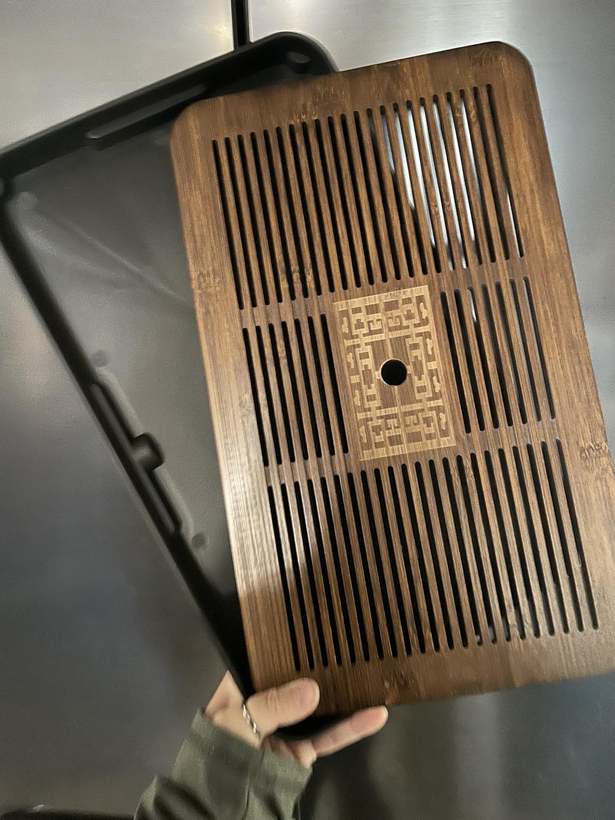 Jotsport 17 Inch Bamboo Chinese Gongfu Tea Tray with Water Storage Drainage for Kung Fu Tea Set, (Large, Black) customer photo 2