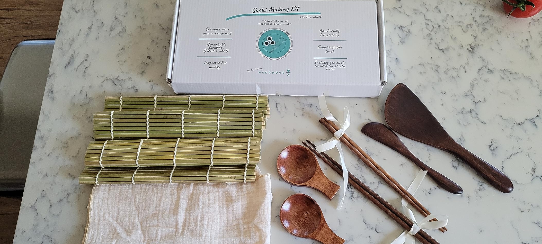 No Plastic Premium Sushi Making Kit for Home, for Beginners or Pro Sushi makers. Made of Premium Wood, includes Tea Cloth, Planet-Friendly - the Best Gift and DIY Home Sushi Kit Experience customer photo 2