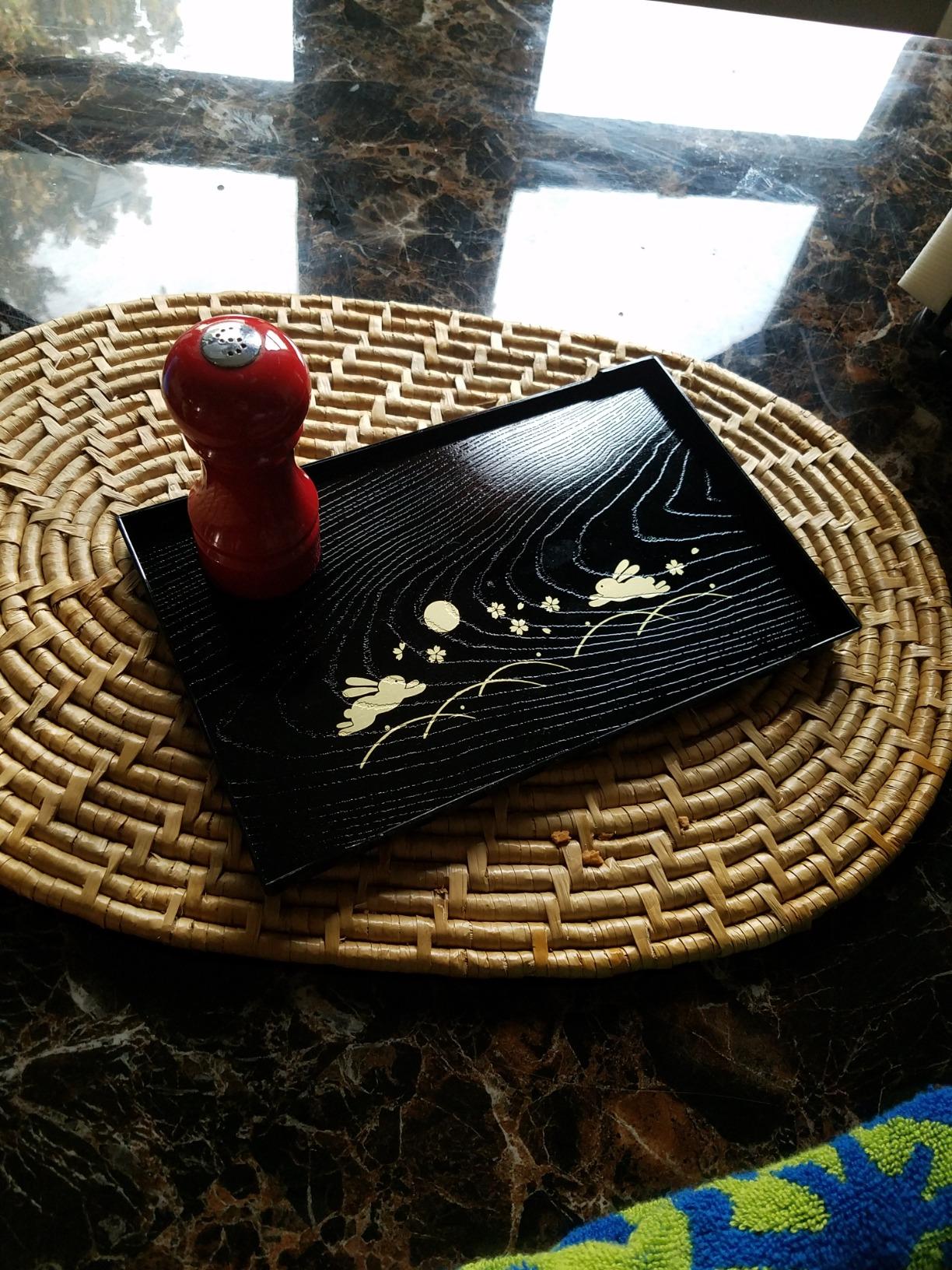 JapanBargain, Set of 2 Japanese Lacquered Serving Trays, Brown Woodgrain Design, Lightweight Plastic Tea & Sushi Trays, 10 x 6.25 Inch, Made in Japan customer photo 1