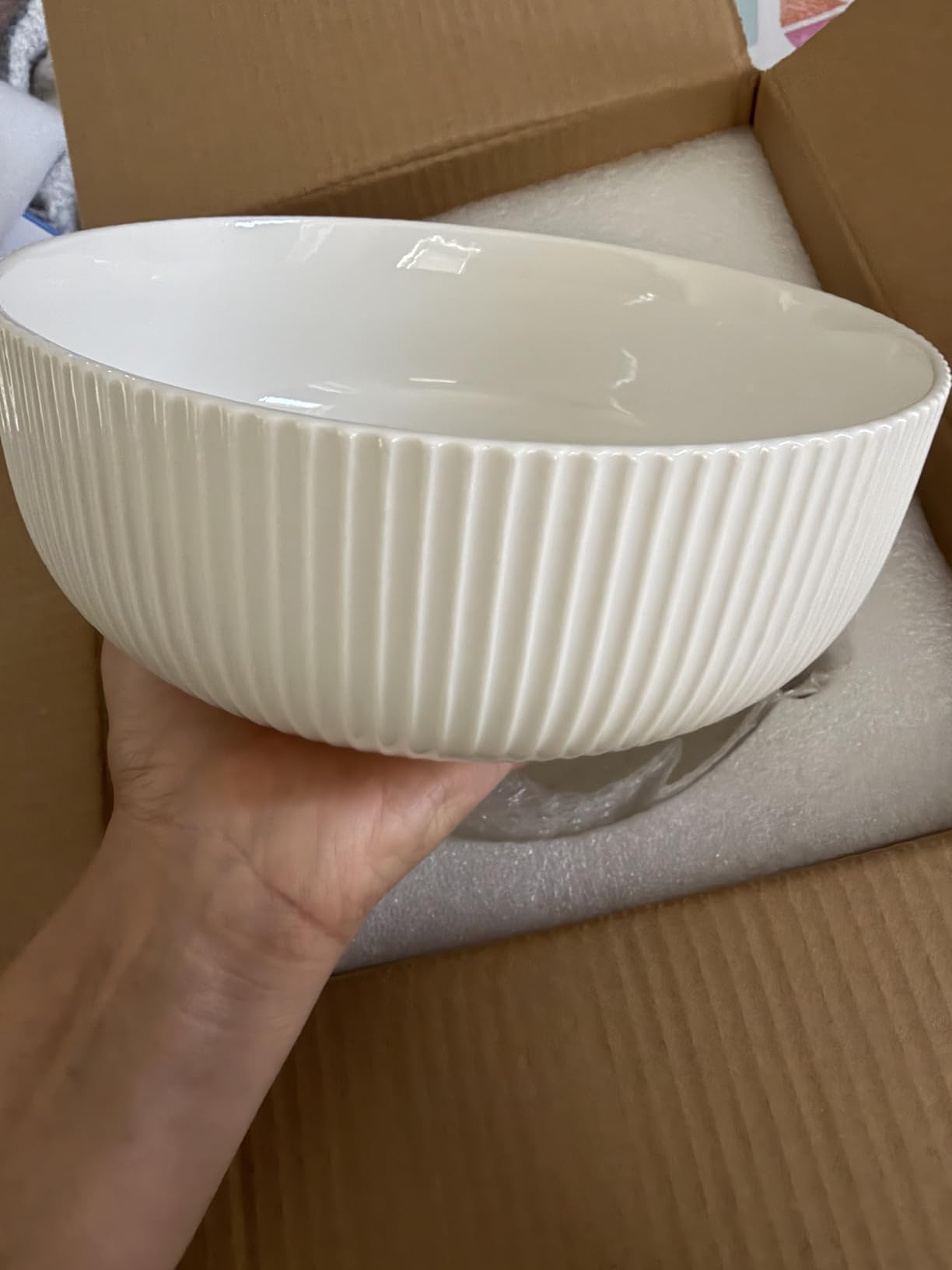 Mfacoy 2 Pack Salad Bowl, 8 inch 60 oz Large Serving Bowl Set, Deep Bowl for Kitchen, White Ceramic Bowl Set customer photo 1