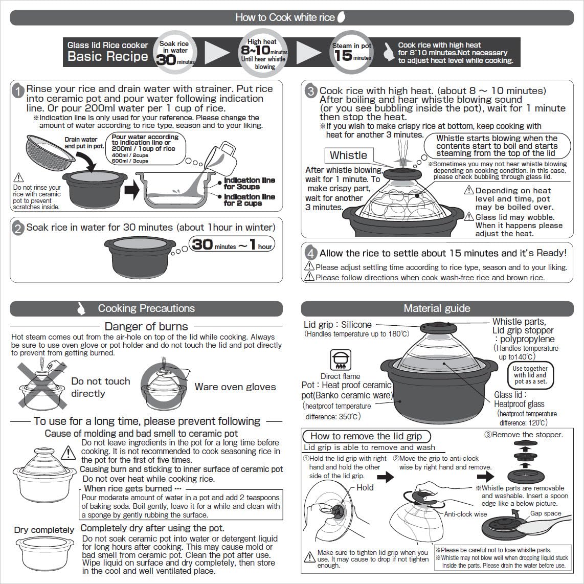 HARIO GNR-200-B-W Rice Pot with Glass Lid, 2-3 Cups, Visible Inside Heat-resistant Glass, Ceramic, Made in Japan customer photo 2