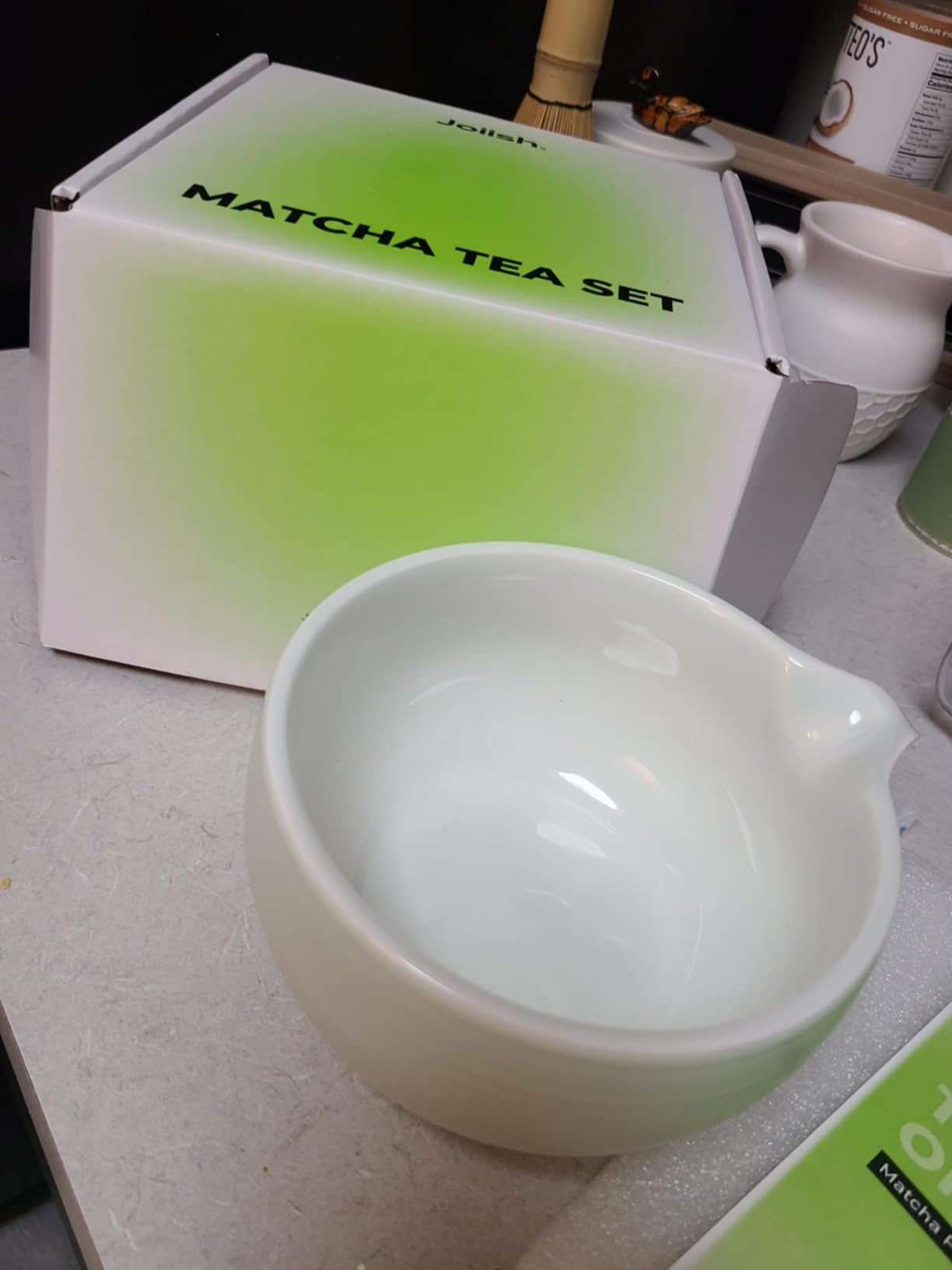 Joiish Matcha Bowl with Spout, Ceramic Matcha Tea Bowl (Chawan), Traditional Matcha Mixing Bowl for Whisking Matcha, Ivory White (18 Ounce) customer photo 2