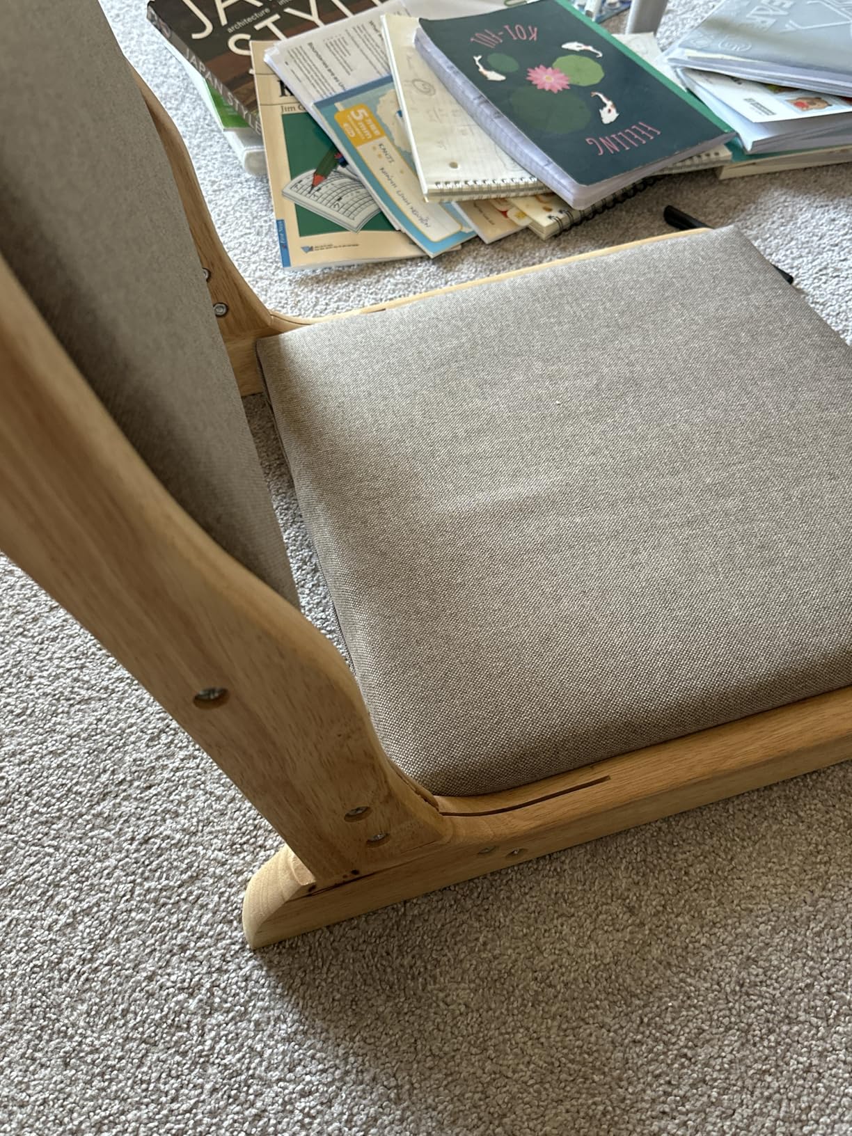 Tiita Foldable Tatami Chair, Japanese Floor Chair, Wood Legless Back Rest Chairs with Cushion, Accent Meditation Floor Chairs Bay Window, Walnut Grey customer photo 1