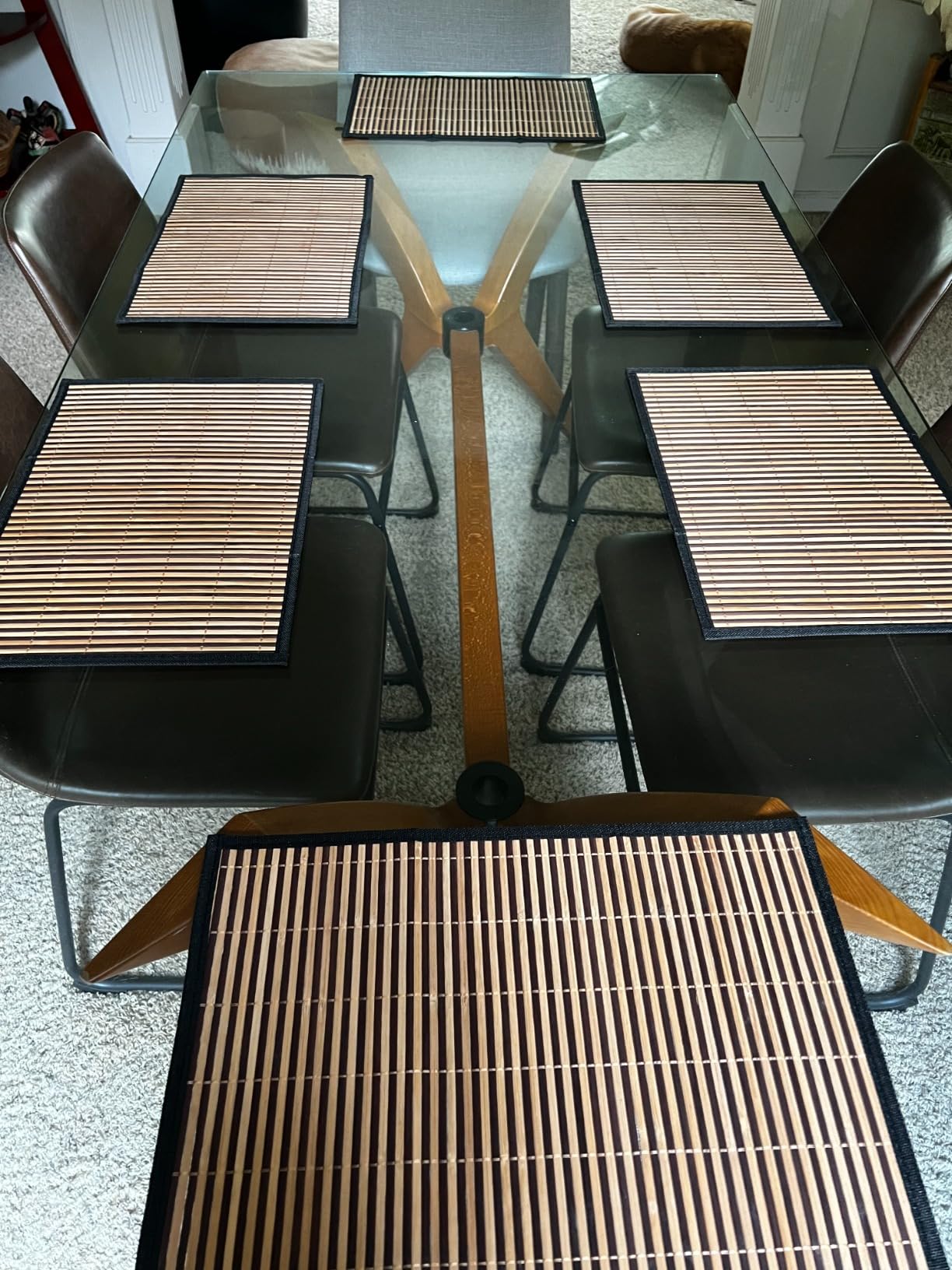 Pickmesh Bamboo Placemats Set of 6, Bamboo Table Mats Set with Fabric Border,18'' x 12'' Woven Placemat, Japanese Style, Washable Heat Resistant Place Mats for Kitchen and Dining Room customer photo 1