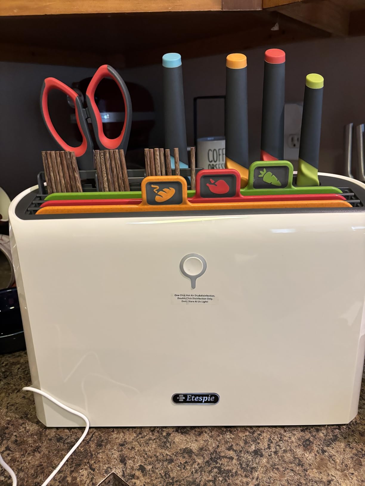 Smart Cutting Board and Knife Set, Self Cleaning Cutting Board and Knife Set with 4 Stainless Steel Knives, 3 Color Coded Cutting Boards, 10 Pairs of Chopsticks and 1 Pair of Scissors customer photo 2