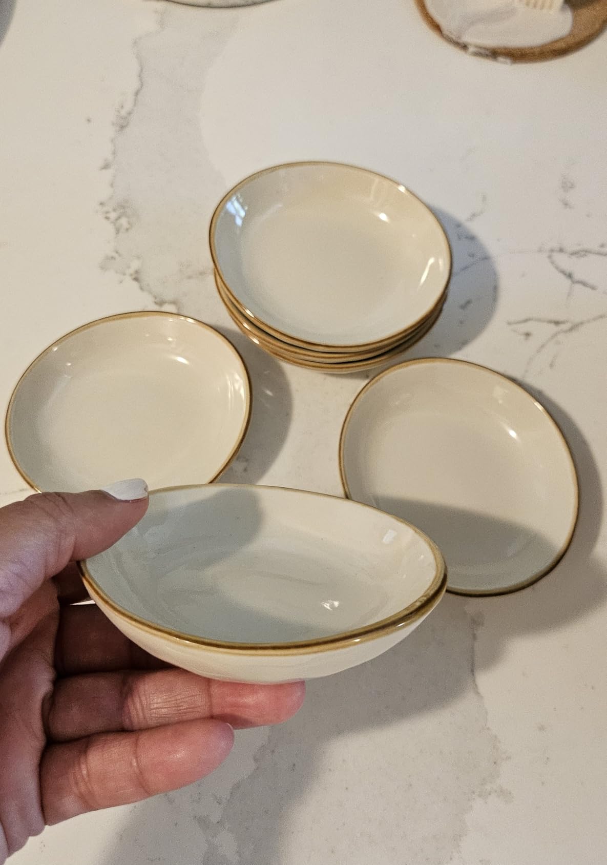 famiware Ocean Soy Sauce Dishes of 6, Oval Dipping Sauce Cups/Bowls/Dishes for Kitchen, 2.1oz Ceramic Small Bowls for Side Dish, Appetizers, Snacks, and Sushi, Dishwasher Safe, Vanilla White customer photo 2