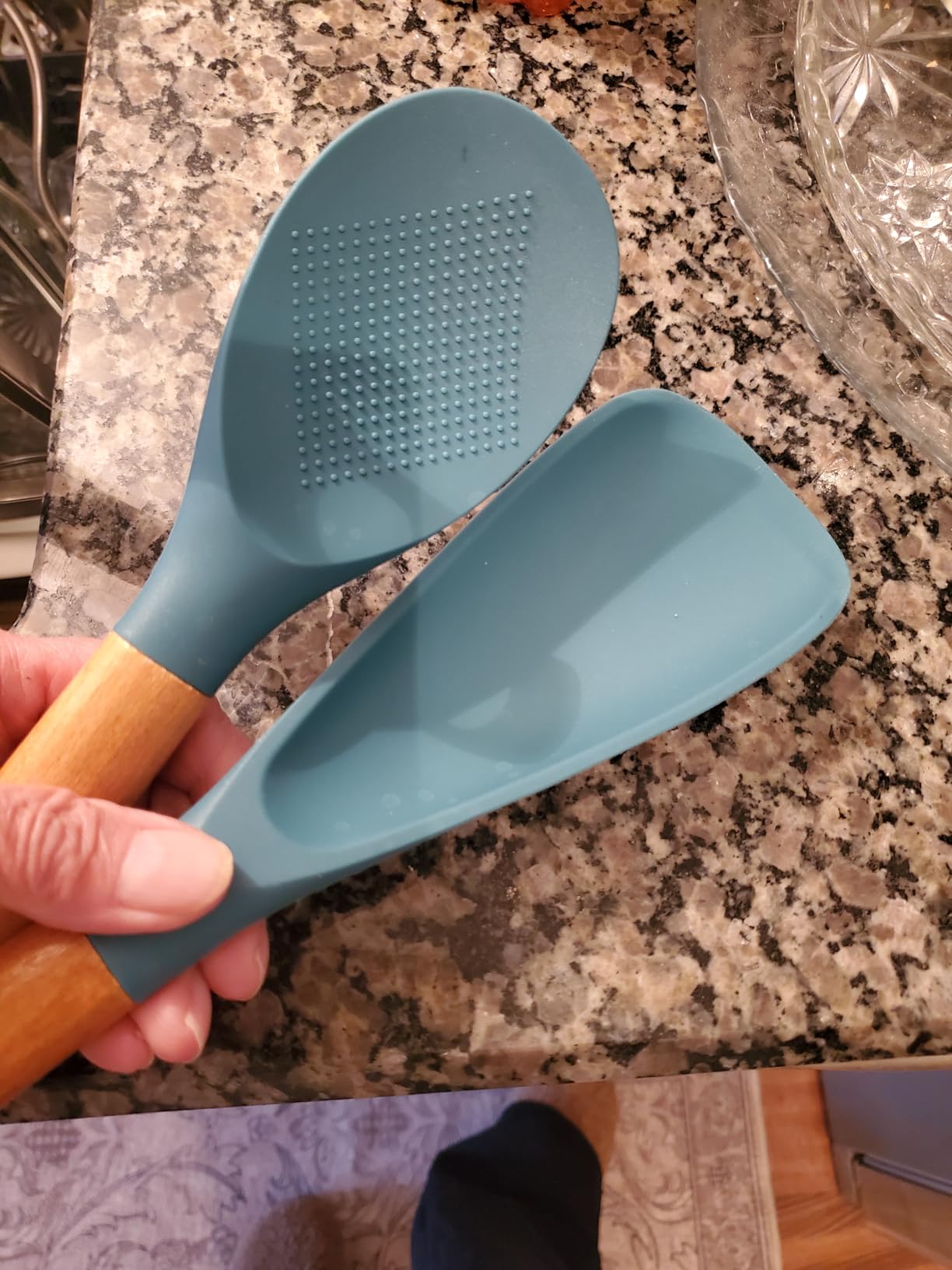 Cooking Spoon and Rice Scooper for Nonstick Cookwares, Great for Cooking and Serving Sturdy BPA-Free Matte Silicone, Wood Handle Spoon customer photo 2