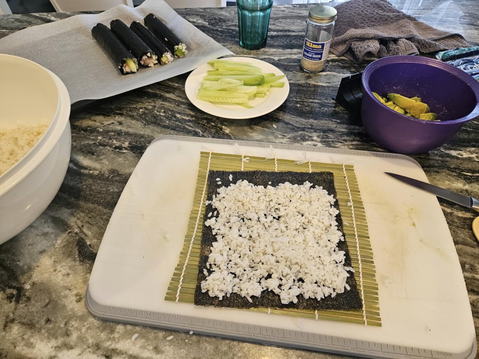 Alas Sushi Making Kit- Complete Sushi Making Kit for Beginners & Pros Sushi Makers, Perfect Sushi Making Kitchen Accessories Like Sushi Knife, 2 Sushi Mats, Rice Bazooka, Dipping Plate, & More (Black) customer photo 2