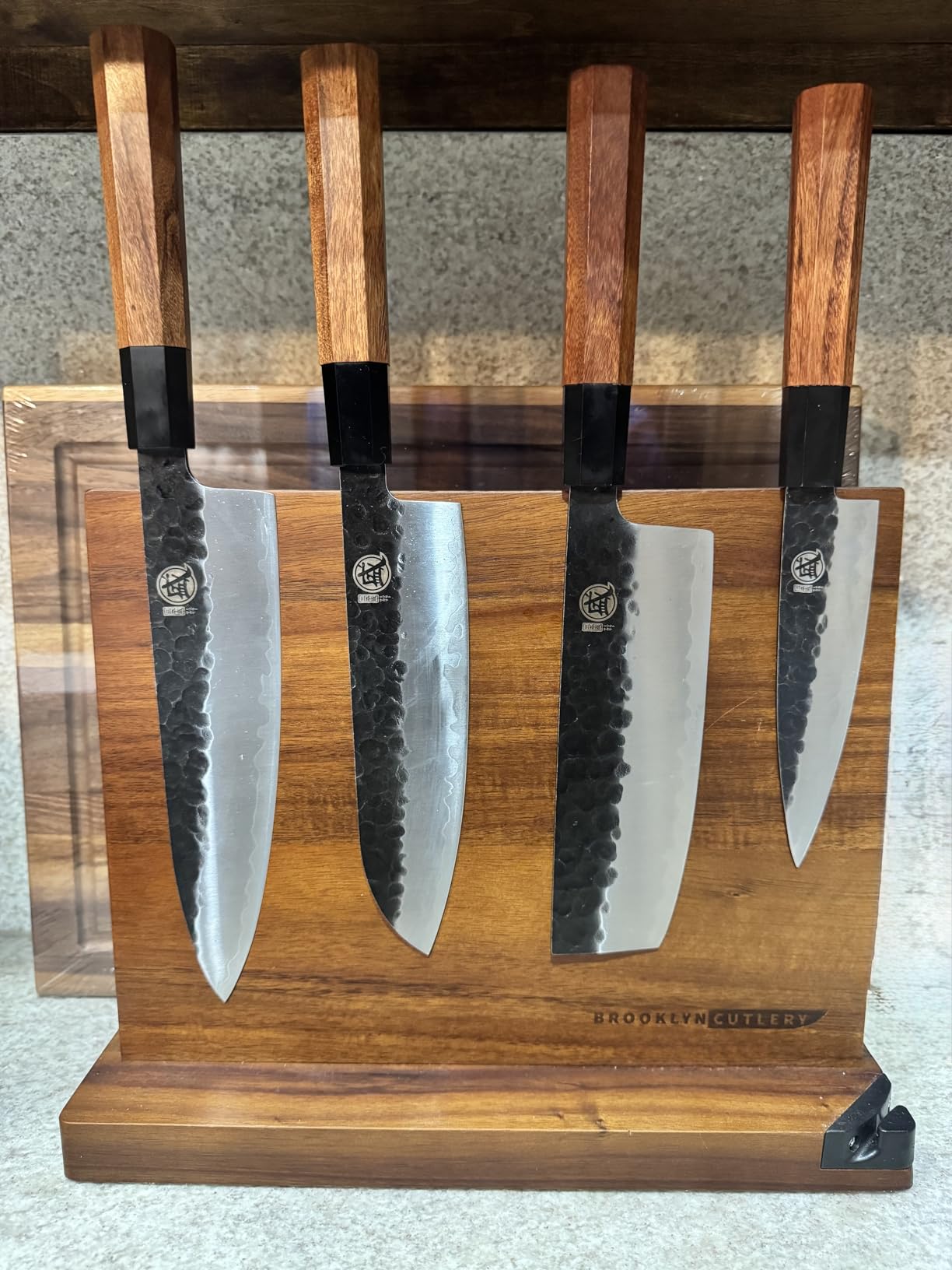 MITSUMOTO SAKARI Japanese Chef's Knife Set 4 Pcs, Professional Hand Forged Kitchen Chef Knife Set, High Carbon Ultra Sharp Cooking Chefs Knife Set (Rosewood Handle & Sandalwood Box) customer photo 1