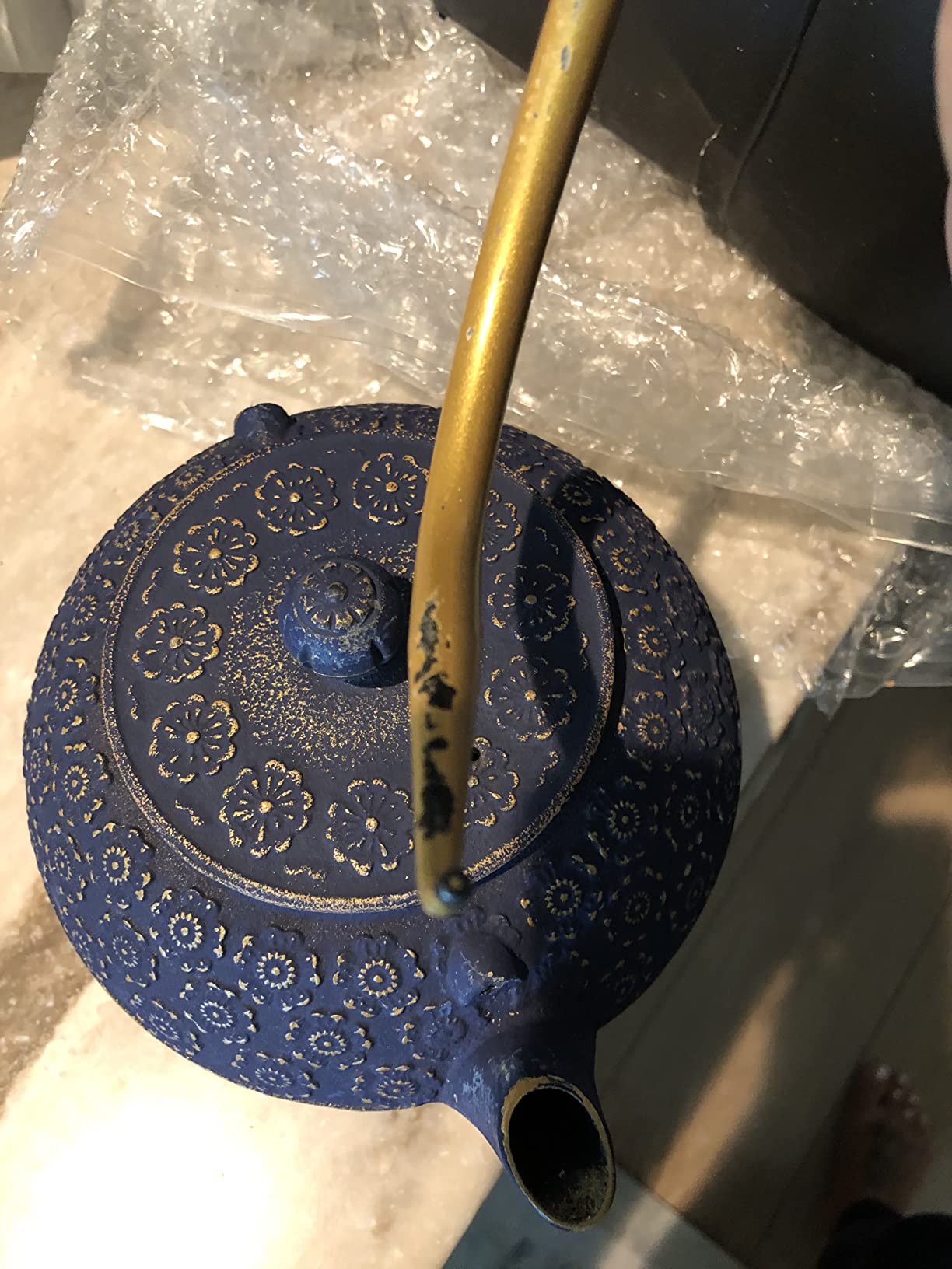 YJX Cast Iron Teapot and Tea Cups Set, 33.8oz Hexagon Pattern Tea Set with Cups and Cup Mats, Enameled Tea Kettle for Stovetop, Durable Tea Pot Set with Stainless Steel Infuser for Loose Leaf customer photo 2