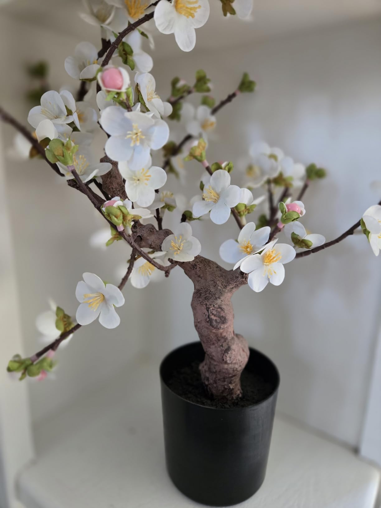 Faux Cherry Blossom Decor Pink Silk Flowers Arrangement 17.3
