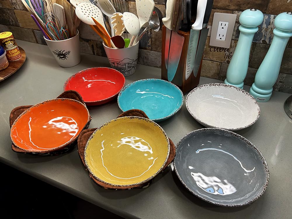 Melamine Pasta Bowls Set,6 Piece 9.25 inch Vintage Melamine Pasta/Salad/Ramen/Noodle/dinner/Fruit Bowls, Set of 6,Unbreakable Large Shallow Serving Bowls set,Cool Grey customer photo 2