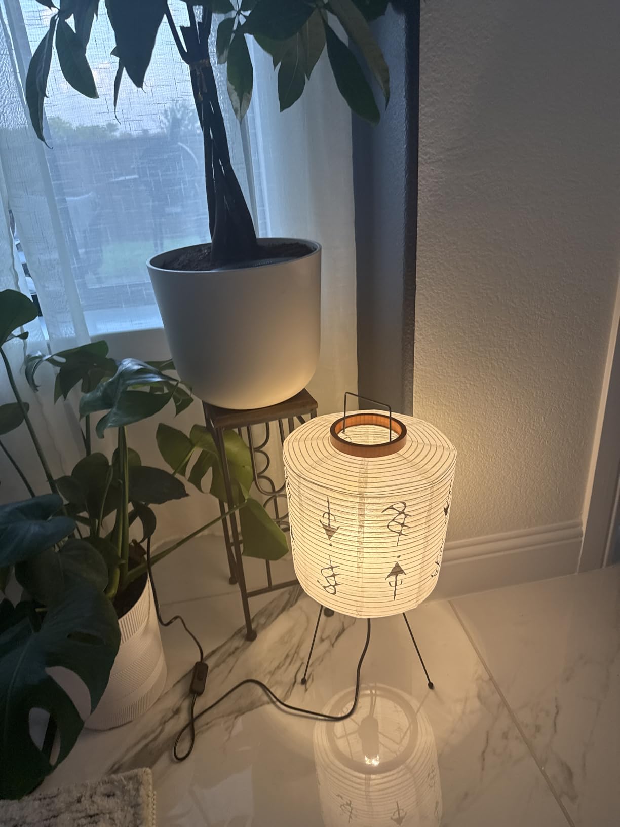 TACAHE Handmade Akari Table Lamp - Japanese Washi Paper Lantern - E26 Socket with Inline Cord Switch - 3 Color Temperature Bulb Included - Japandi Style Ambient Light - 21