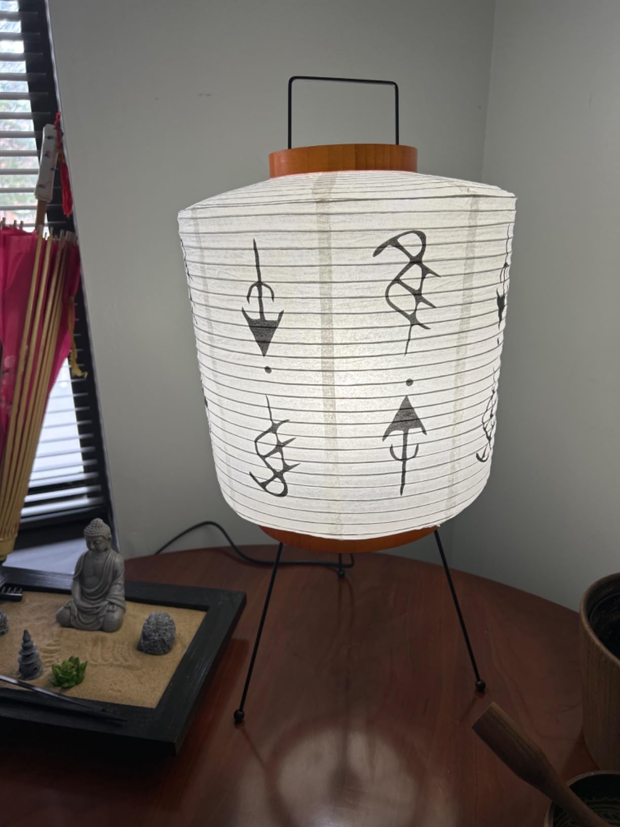 TACAHE Handmade Akari Table Lamp - Japanese Washi Paper Lantern - E26 Socket with Inline Cord Switch - 3 Color Temperature Bulb Included - Japandi Style Ambient Light - 21