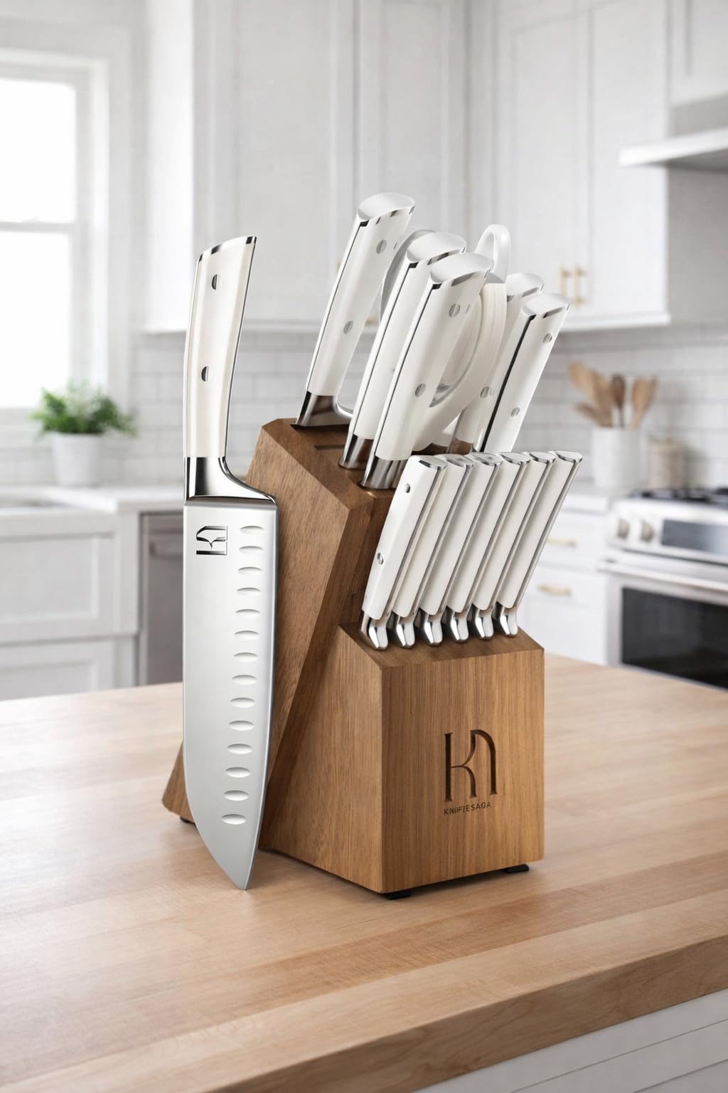 KnifeSaga Knife Set with Block, Japanese 15 PCS Ultra Sharp Kitchen Knives Set, High Carbon Stainless Steel Knife Block Set with Sharpener, Professional Knives with Ergonomic Handle for Home Chefs customer photo 2