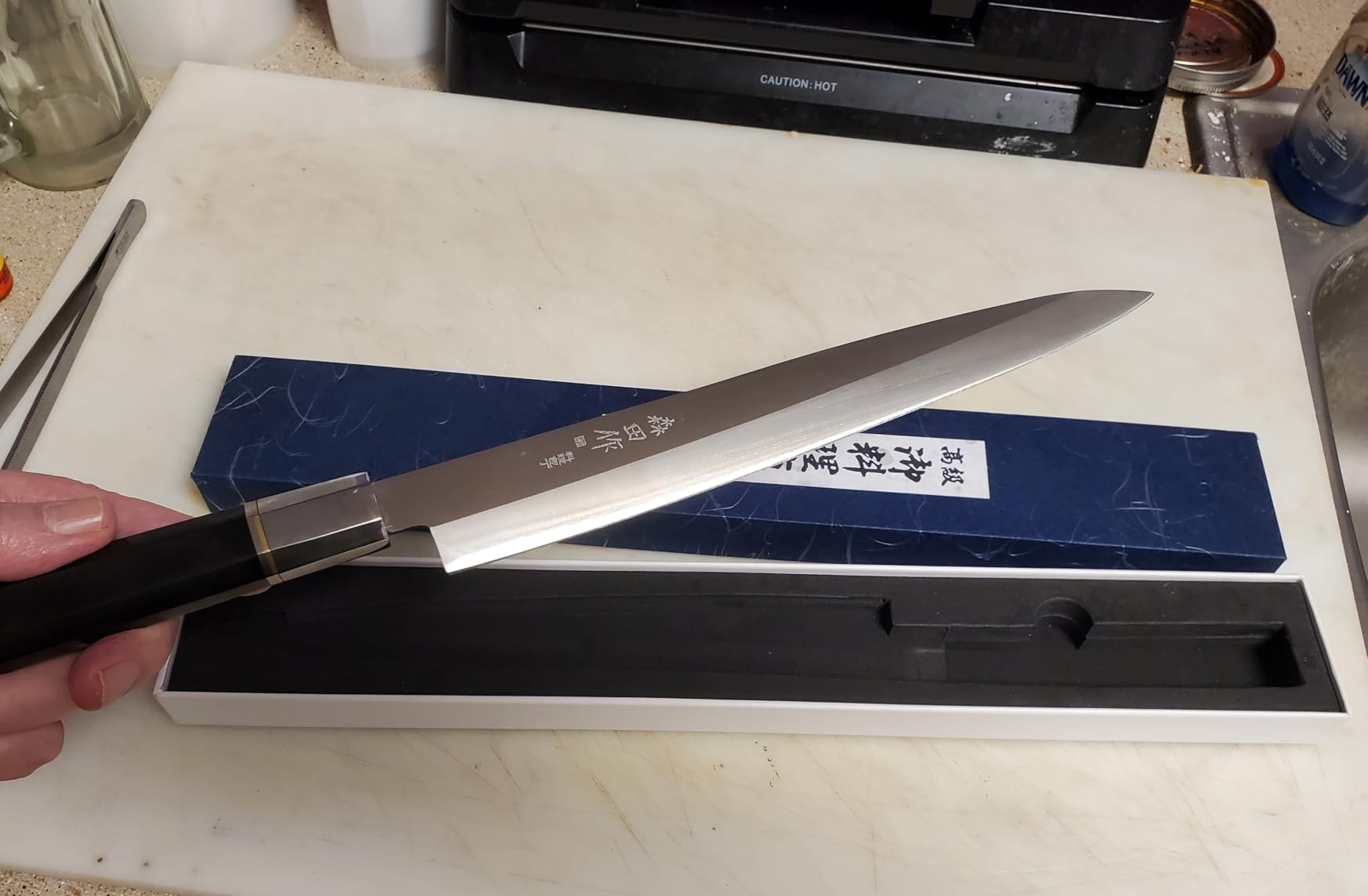 Sushi Knife 9.5 inch(240mm), Yanagiba Knife with 7Cr17MoV High Carbon Stainless Steel Blade,Octagonal Ebony Handle for Cutting Sushi & Sashimi, Fish Filleting customer photo 1