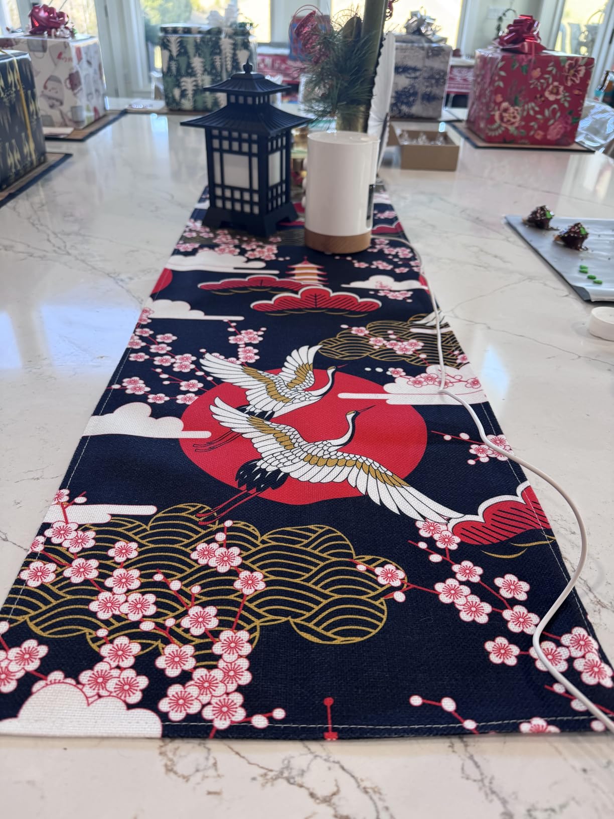 Japanese Luxury Cherry Bird Table Runner Linen Long Farmhouse Rustic TableRunner for Party Holiday Dining Room /Kitchen,13 x 70 Inches customer photo 2