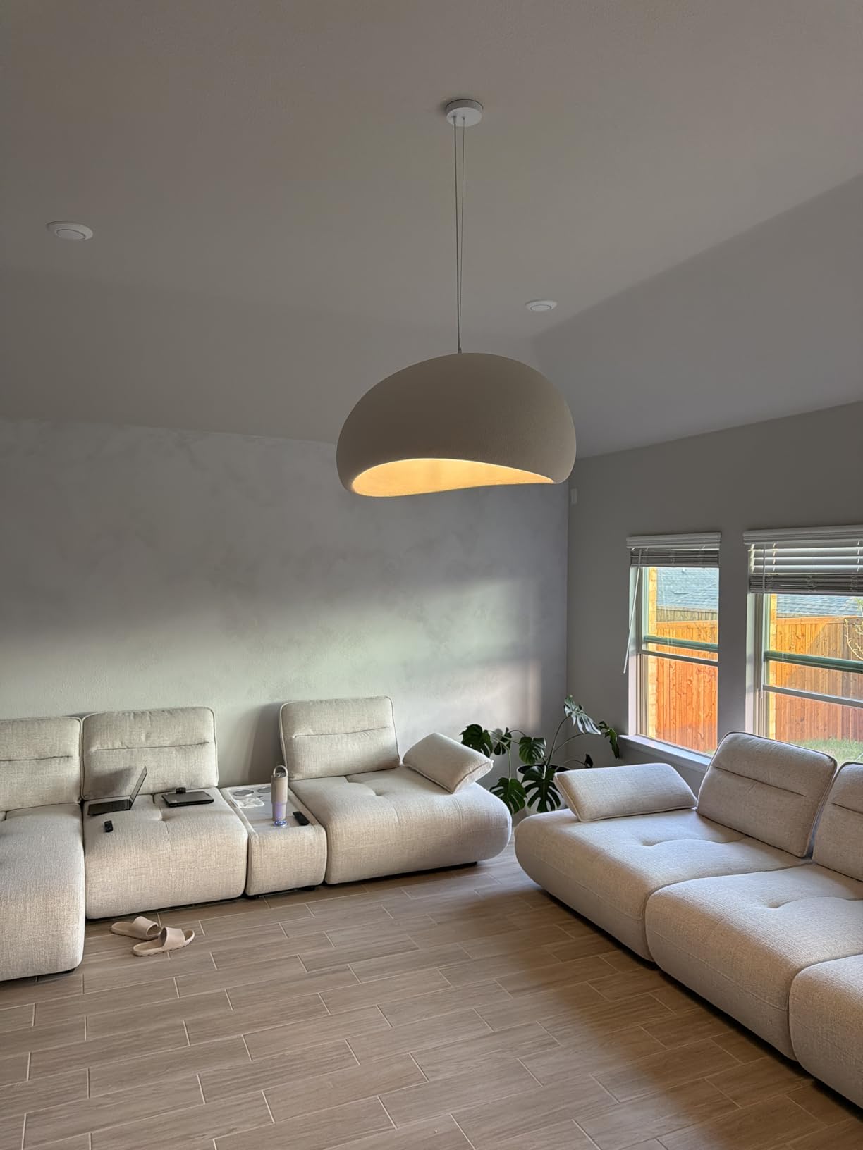 JAYMP Wabi Sabi Pendant Light for Dining Room Kitchen Island Light Hallway Restaurant Hanging Lamp E26 Base Japanese Style Wine Bottle Shape Fixture, 1 Pack (Light Brown,C Shape, D26×H46cm) customer photo 1