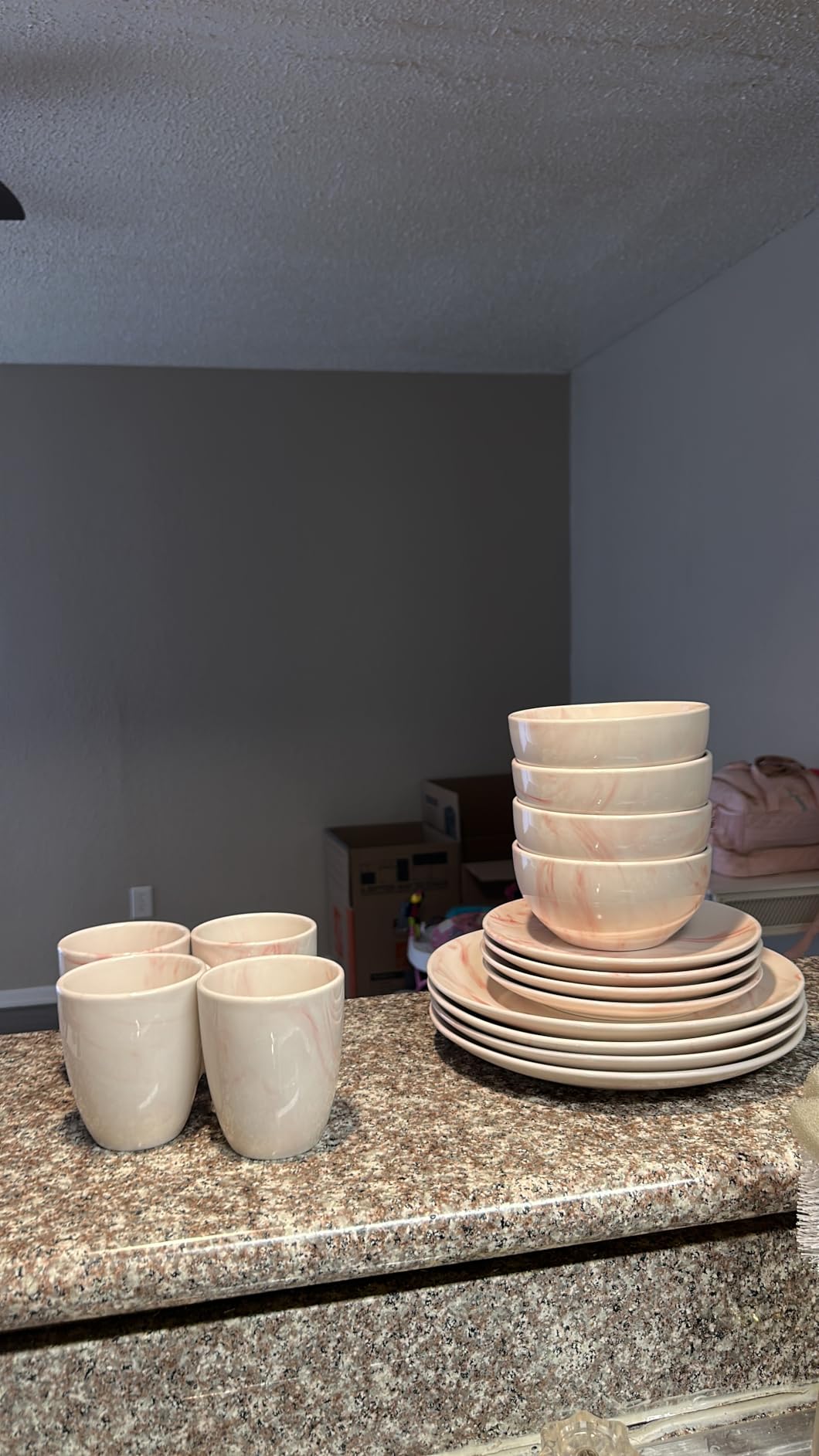 Elama Fine Marble 16 Piece Porcelain Dinnerware Set, Tableware Set, Everyday Dining, Service for 4 (Blue/Gray) customer photo 1