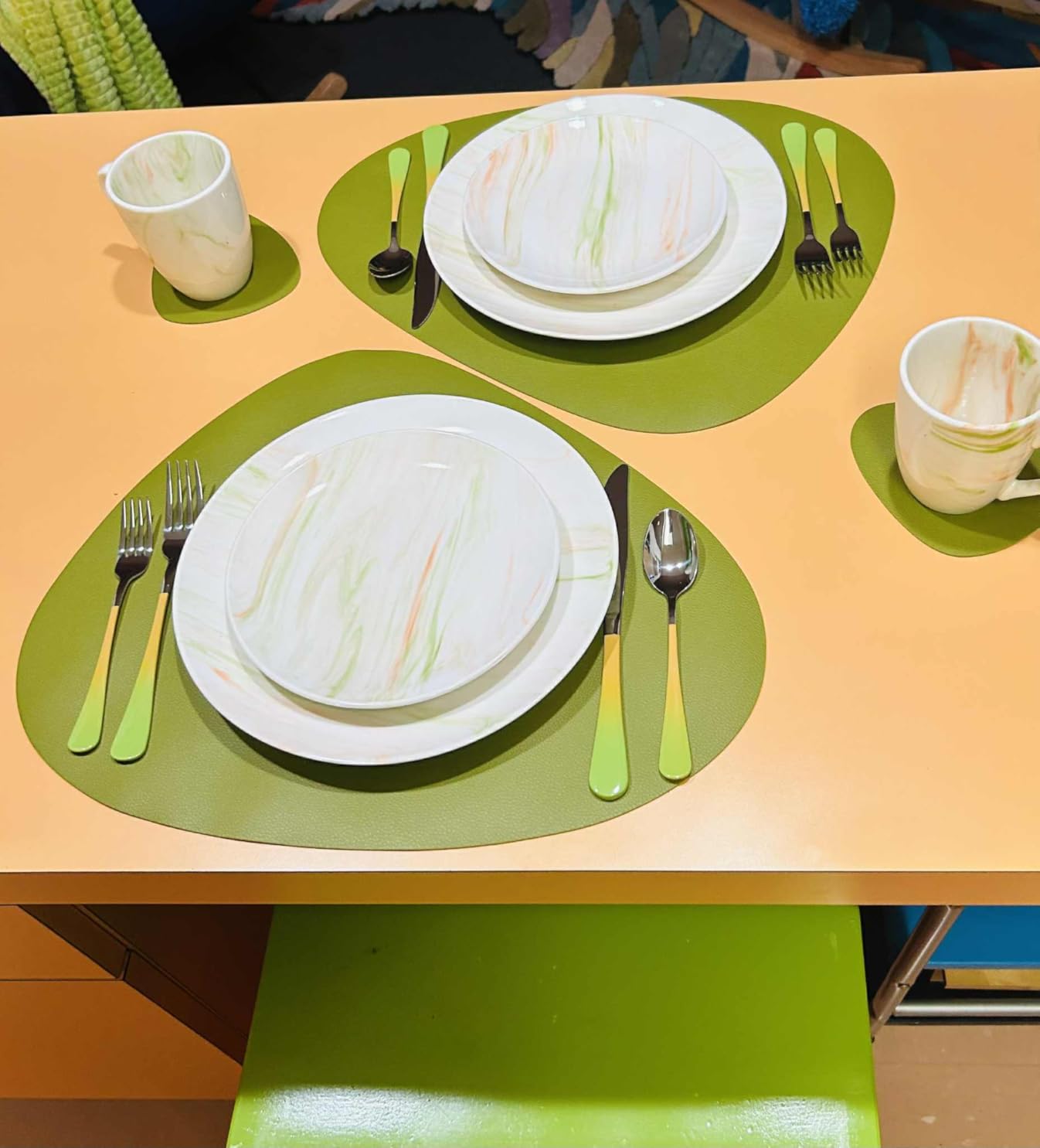 Elama Fine Marble 16 Piece Porcelain Dinnerware Set, Tableware Set, Everyday Dining, Service for 4 (Blue/Gray) customer photo 2