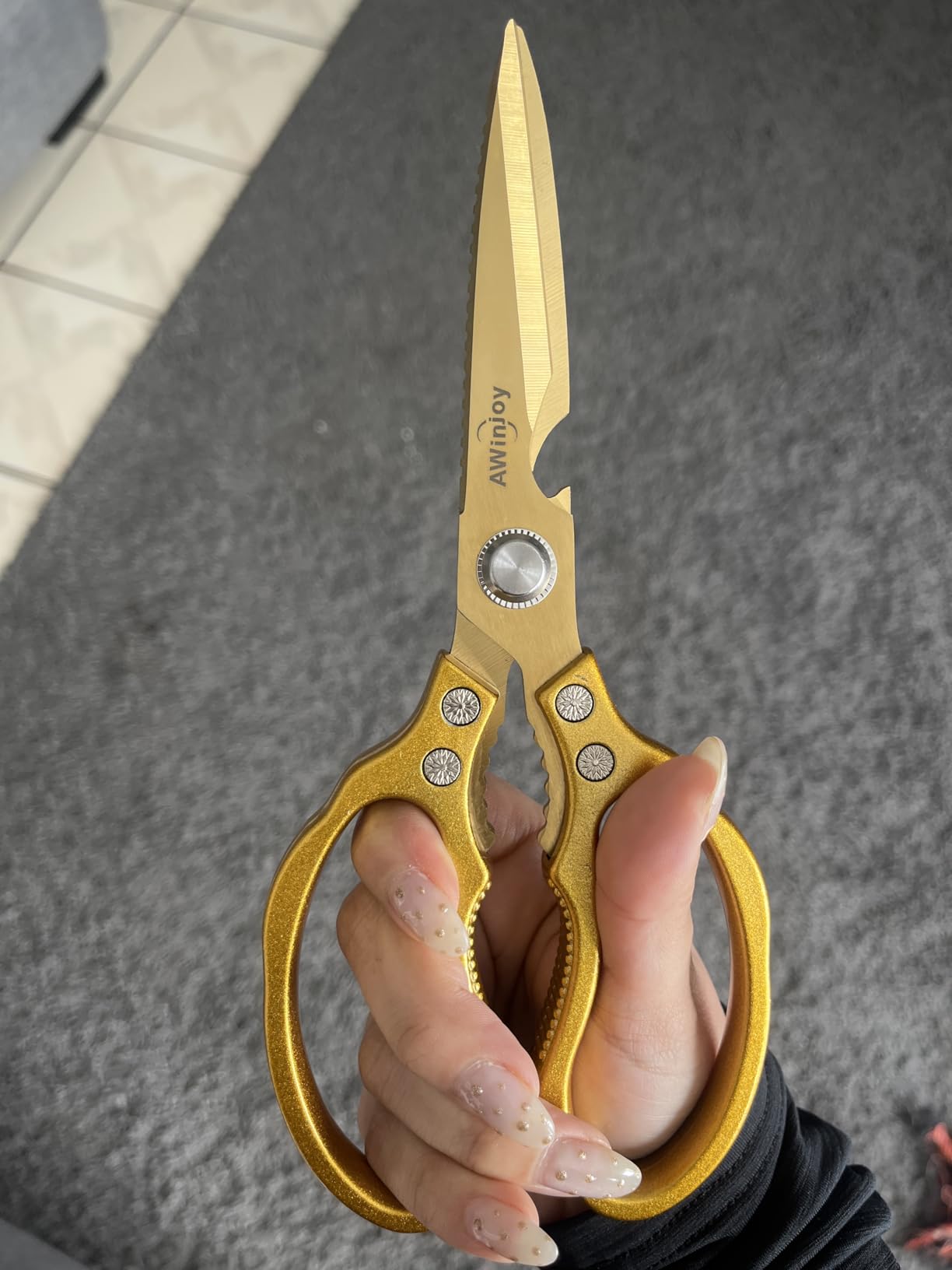 AWinjoy Japanese Gold Kitchen Scissors, Heavy Duty Stainless Steel, Multipurpose Cooking Shears, Dishwasher Safe customer photo 2