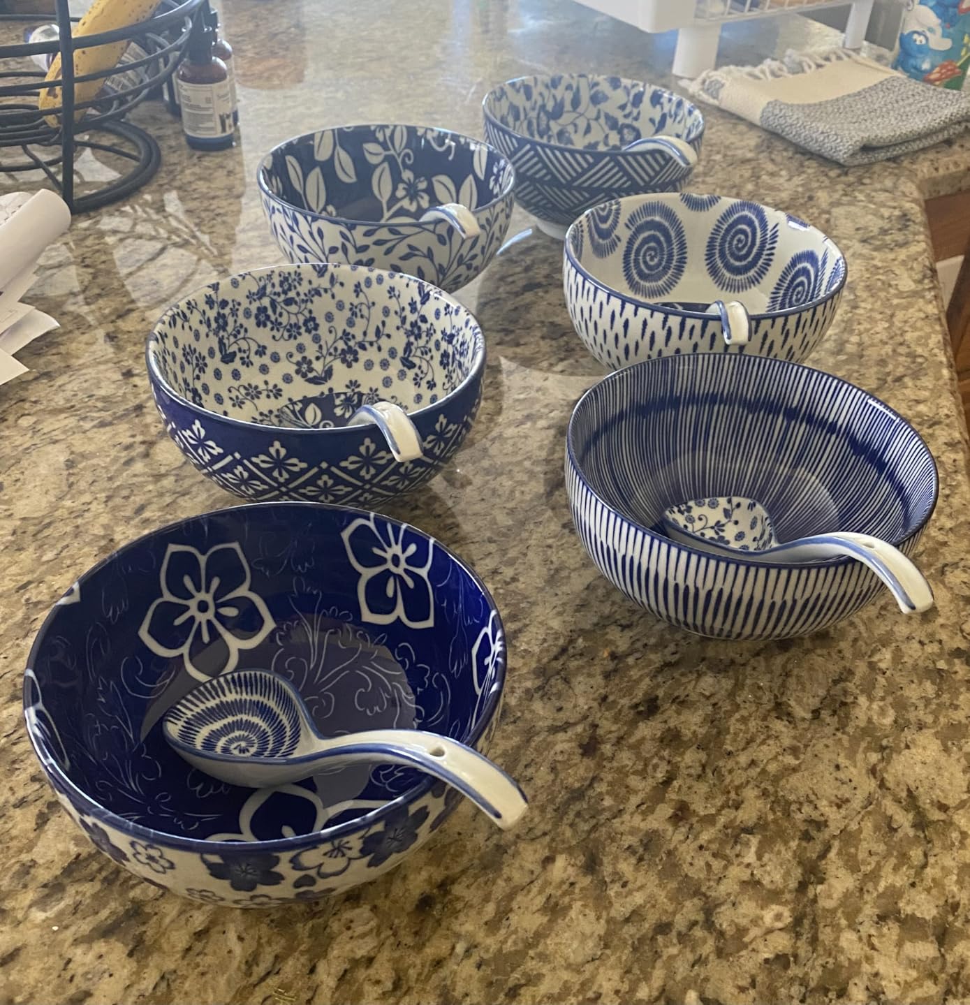 Japanese Ceramic Bowls Set of 6, 28 Oz Large Asian Porcelain Ramen Soup Salad Cereal Noodle Bowl with 6 Spoons, Deep Bowl for Kitchen Decor and Housewarming Gift, Dishwasher & Microwave Safe customer photo 1