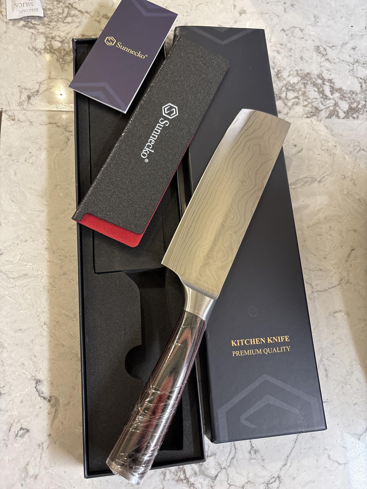 Sunnecko Japanese Nakiri Knife 7 Inch - Carbon Steel Chef Knife Vegetable Cleaver with Sheath, Kitchen Gift for Home Cooks customer photo 2
