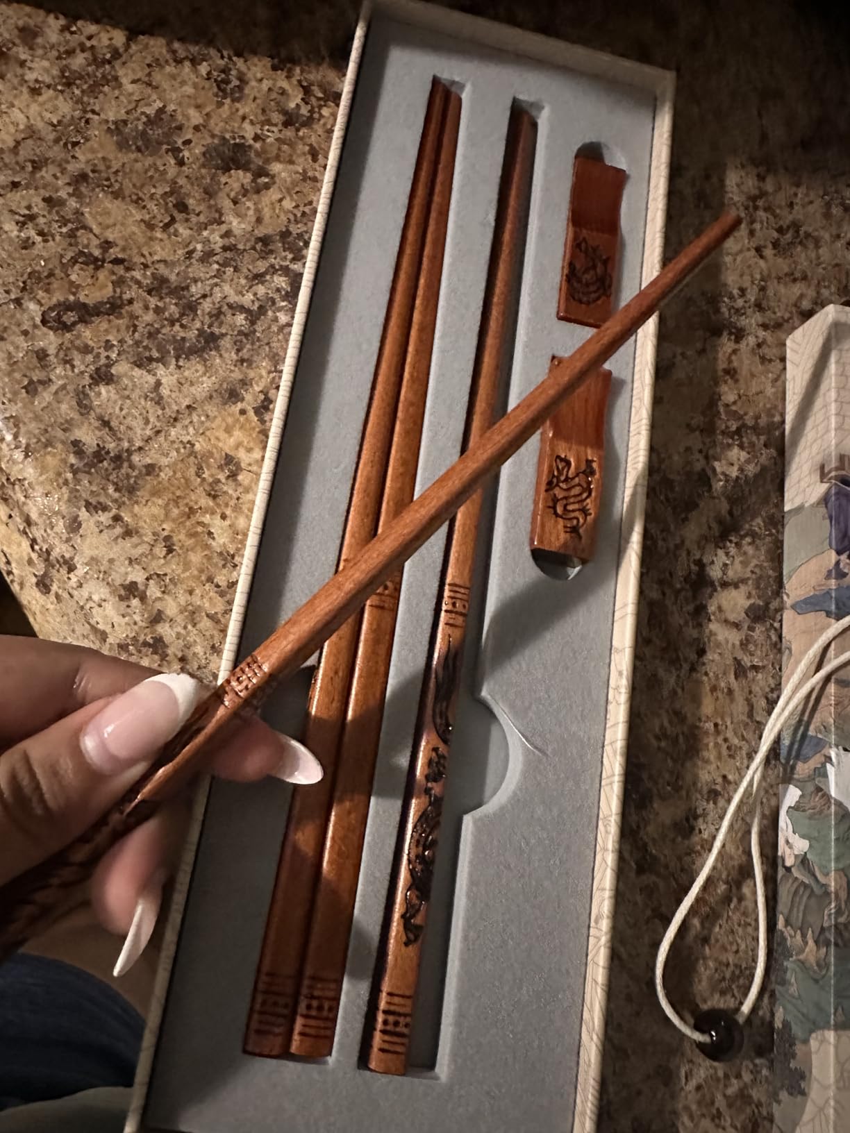 2 Pairs Reusable Wooden Chopsticks Set - Hand-Carved Dragon & Phoenix Design Food-Safe Non-Toxic Japanese Korean Chopsticks with Non-Slip Grip Asian Gift for Family Friends (9 Inch) customer photo 1