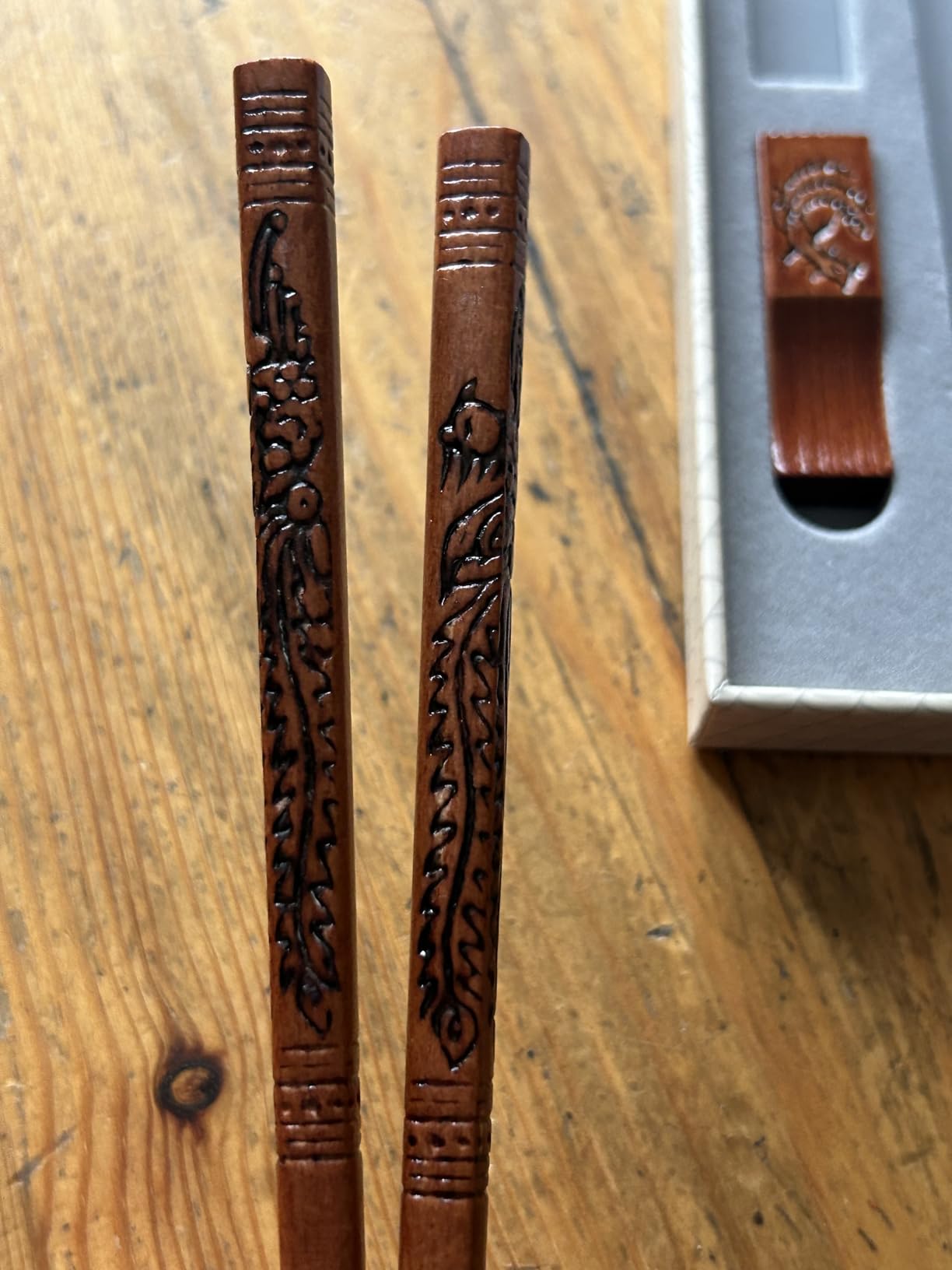 2 Pairs Reusable Wooden Chopsticks Set - Hand-Carved Dragon & Phoenix Design Food-Safe Non-Toxic Japanese Korean Chopsticks with Non-Slip Grip Asian Gift for Family Friends (9 Inch) customer photo 3